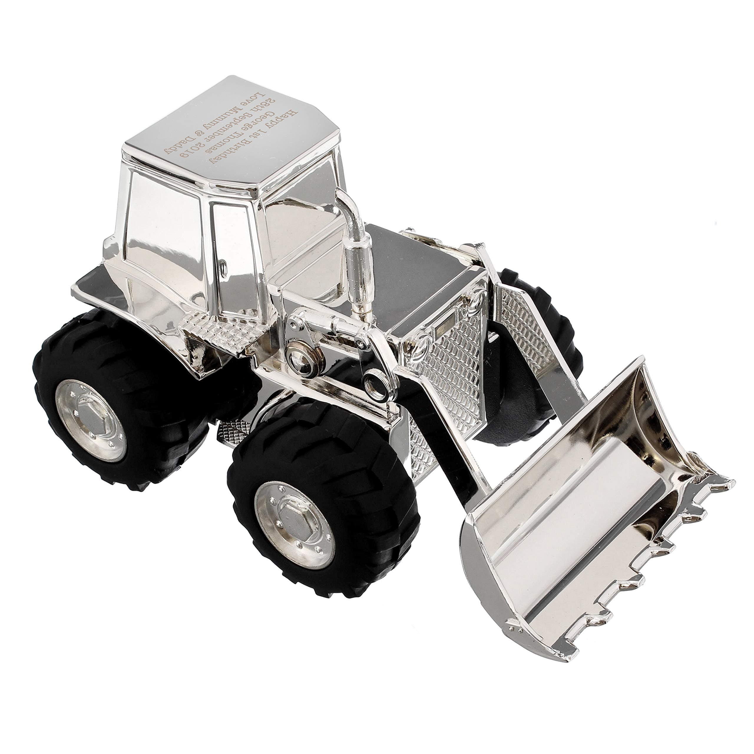 Personalised Silver Plated Tractor Digger Money Box