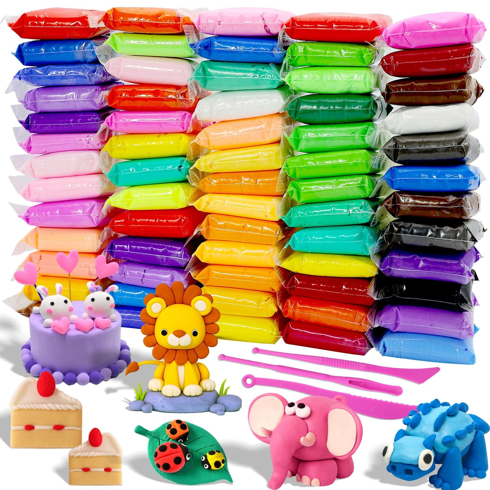 Air Dry Clay - 64 Pack Modeling Clay Kit with 3 Sculpting Tools,Safe & Non-Toxic,DIY Magic Toys Gifts for Boys,Girls,Kids - 32 Colors