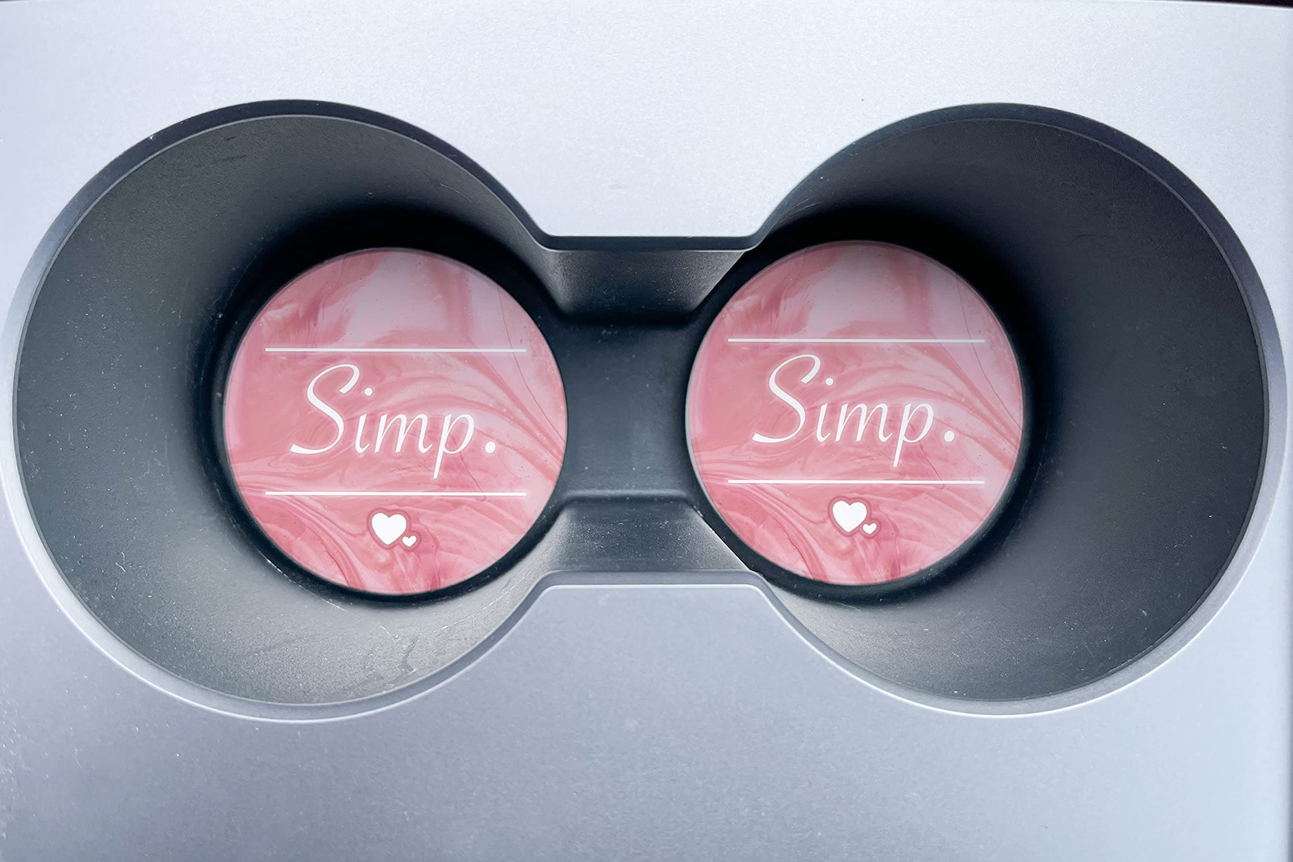 2 Car Coasters, 2.65" Absorbent Ceramic, Coaster Set, Keep Car Clean, Easy Removal Divot Notch, Artist Designed, Auto Accessory, Great Gift (Simp Set)