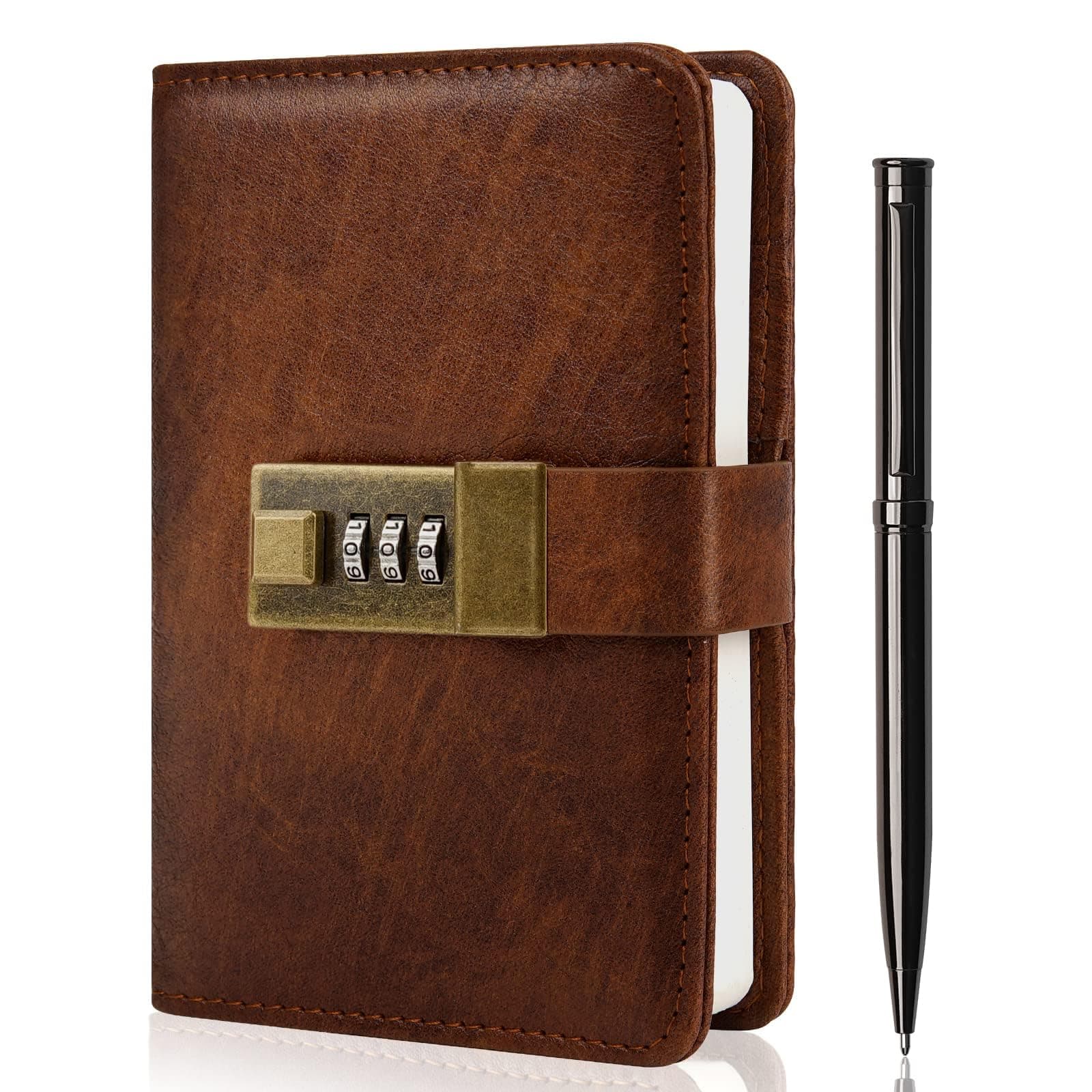WEMATE Journal with Lock, Diary with Lock 192 Pages, Password Notebook, Pen & Gift Box - Perfect for Men and Women - 4.3X 6.18in Brown Keep Your Secrets Safe