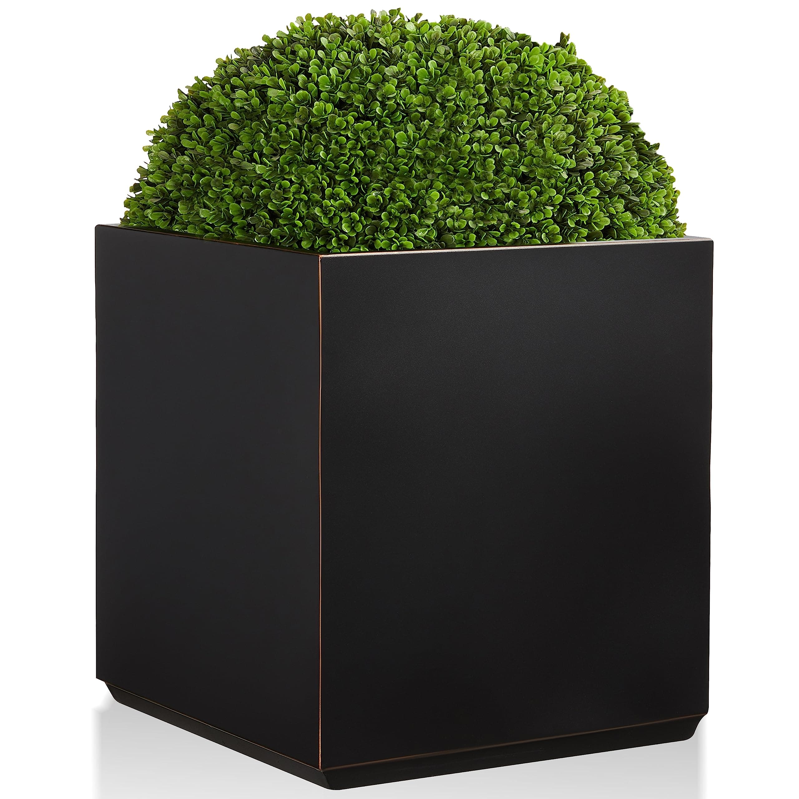 Wallowa Metallic Heavy Cube Planter Box, Large Square Planter for Trees, Tall Plants and Flowers 21”Lx21”Wx24”H 35Pounds Black with Hand Brushed Gold Rim