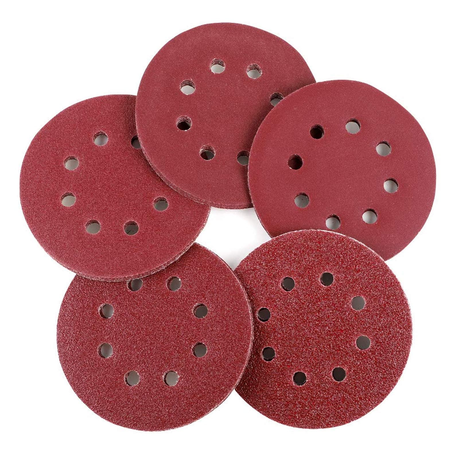 Coceca 100pcs Orbit Sander Sanding Discs 5-Inch 8-Hole Hook and Loop Sandpaper, 20pcs Each 40/60/80/150/240 Grits Sandpaper, Fit for Random Orbit Sander