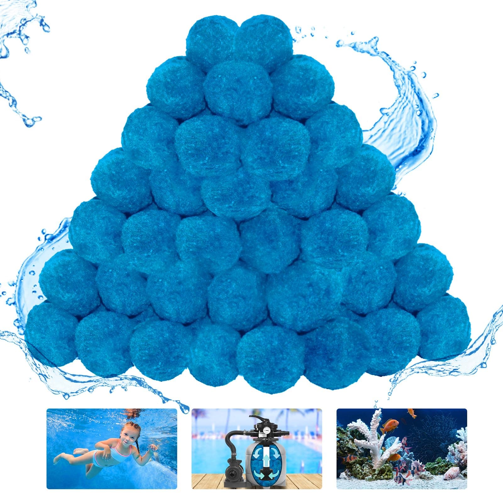WLLEYAY2.5kg Pool Filter Balls, New Efficient and Improved Pool Filter Sand Alternative, Reusable and Eco-Friendly Blue Filter Balls, Replace 250lbs Sand