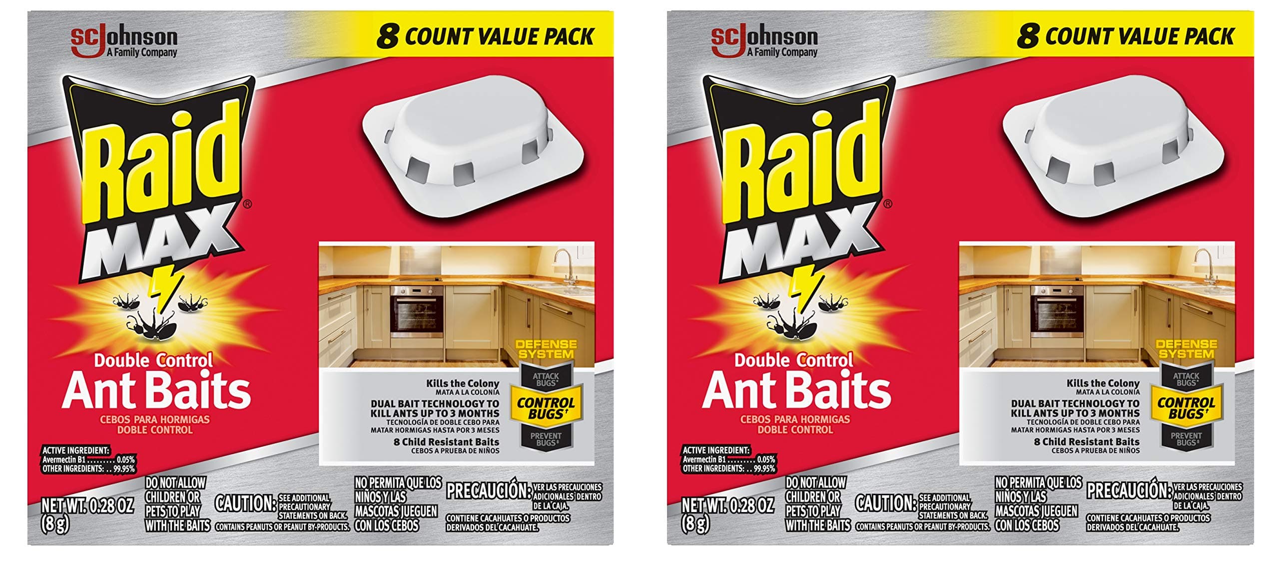 RaidMax Double Control Ant Baits, Household Use Defense System to Control Bugs, Dual Bait Technology 0.28 Ounce (Pack of 2)
