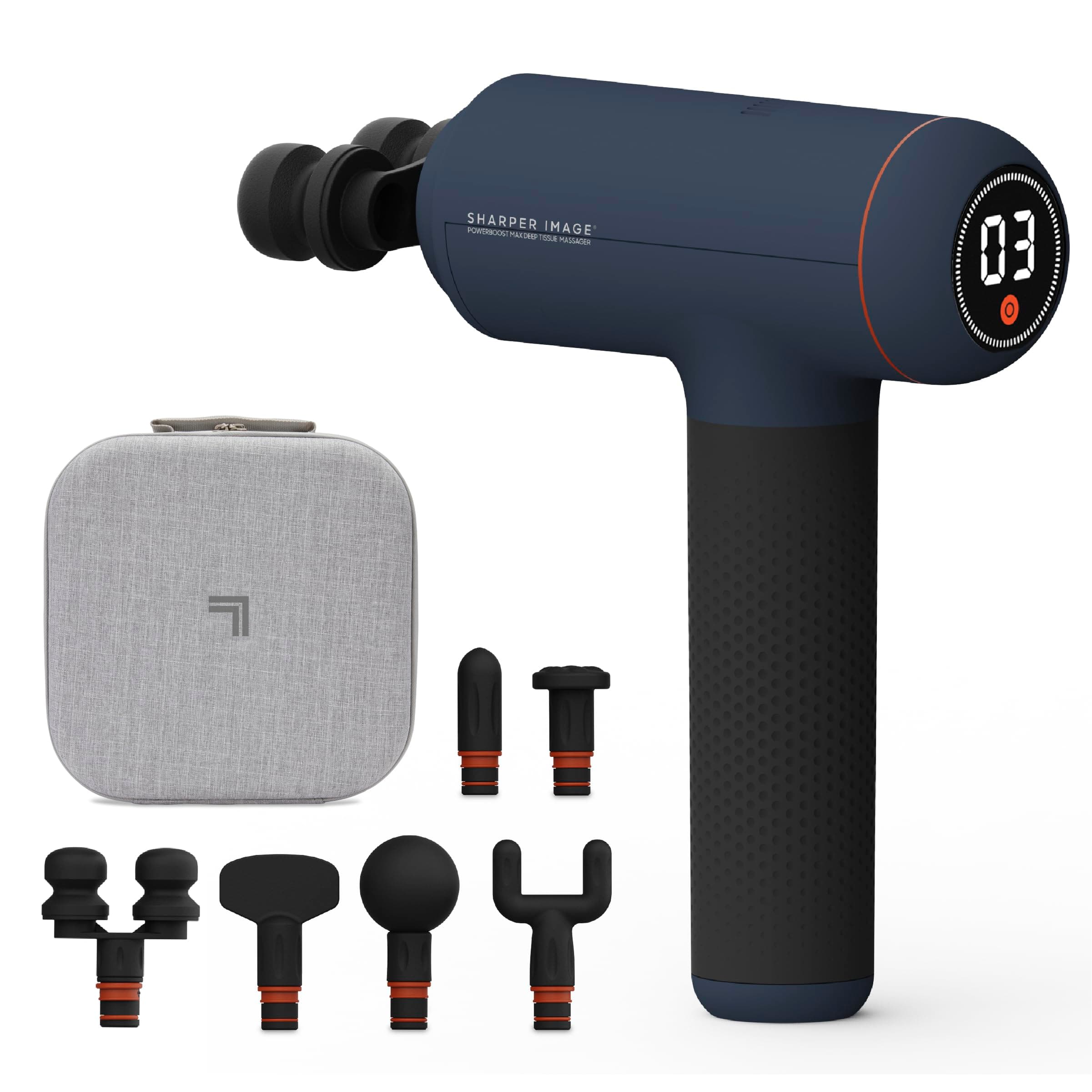 Deep Tissue Percussion Massage Gun, Powerboost Max Rechargeable Handheld Massager, 7 Adjustable Speeds, 6 Attachment Heads & Carrying Case, Full Body Muscle Pain Relief, Blue