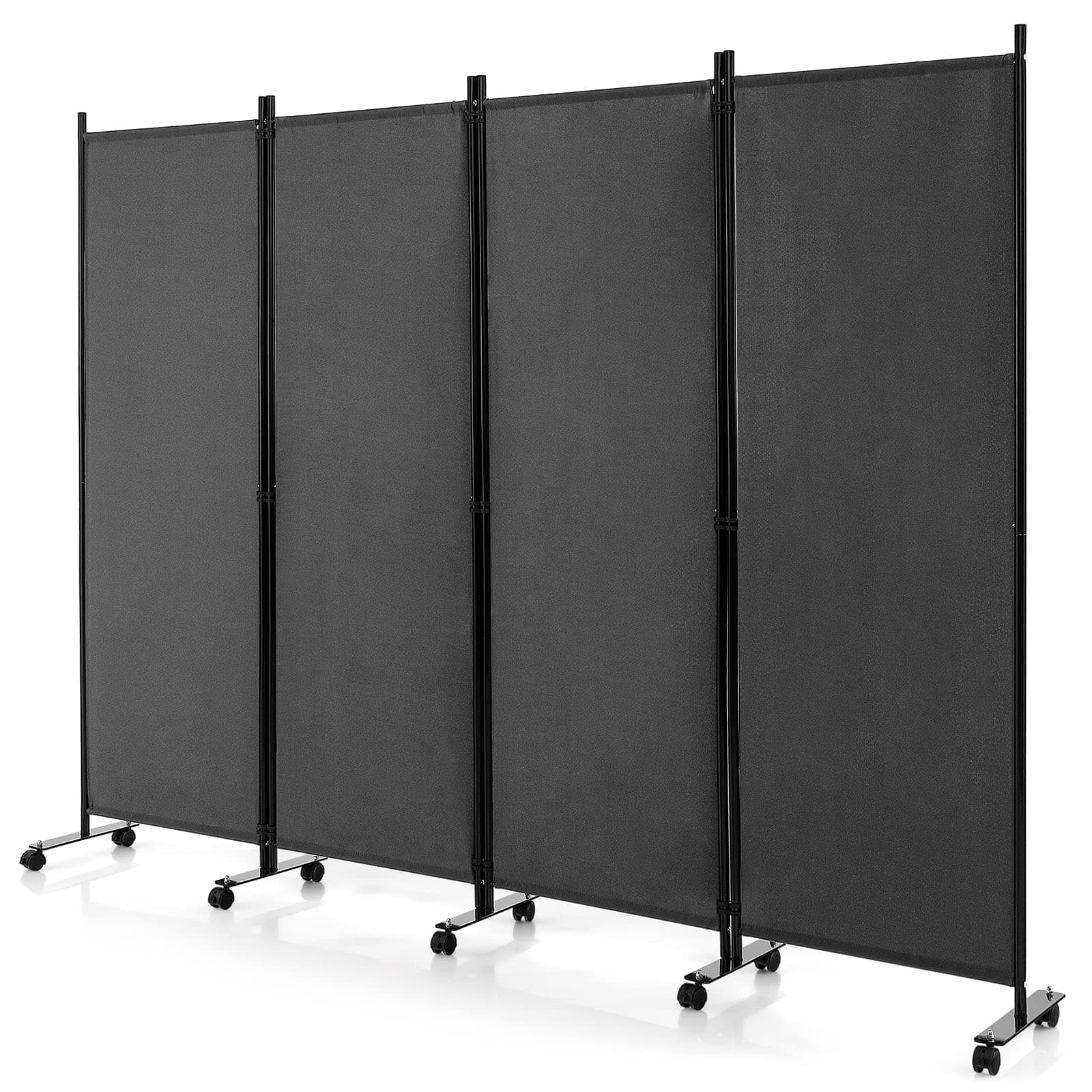 GOFLAME 4 Panel Folding Room Divider, 6FT Rolling Privacy Screen with Lockable Wheels, Portable Room Partition Screen, Freestanding Wall Divider and Separator for Home Office, Grey