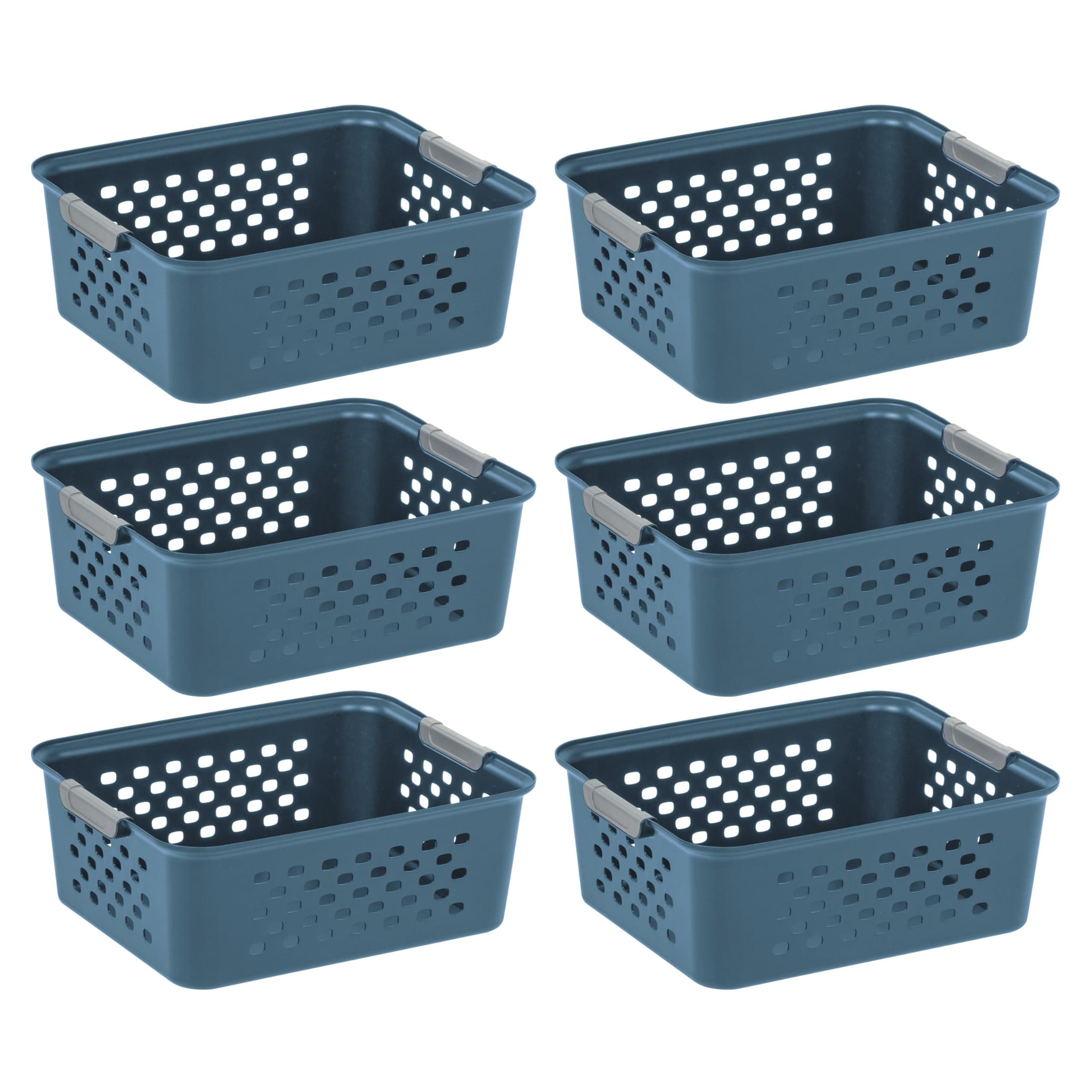 IRIS USA Plastic Storage Basket, 6-Pack, Medium, Shelf Basket Storage Organizer for Pantry, Cabinet, Bedroom, Closet, Laundry Room, Eco-Friendly, Navy