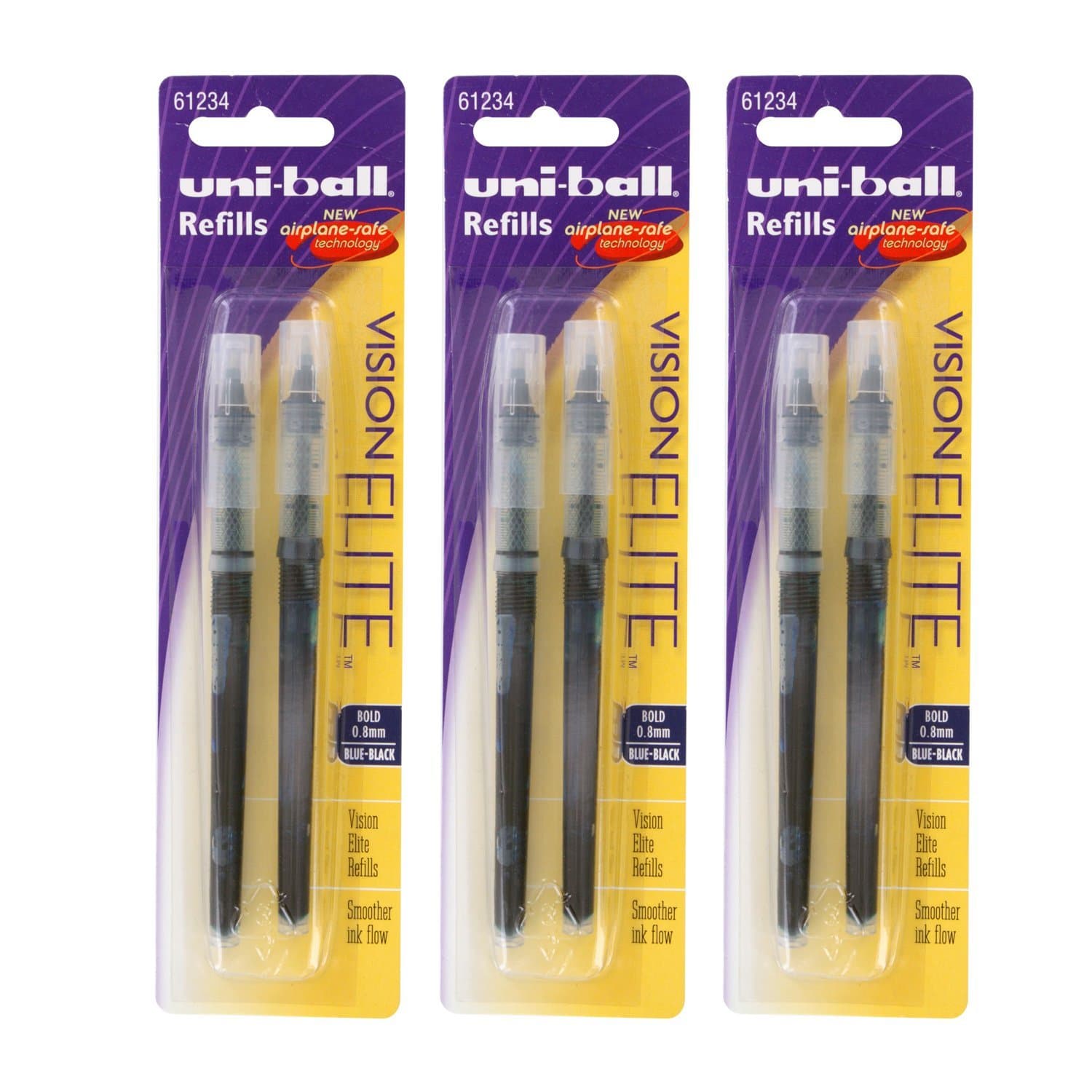 Vision Elite Rollerball Pen Refills, 0.8 mm, Bold Point, Blue-Black Ink, Pack of 6