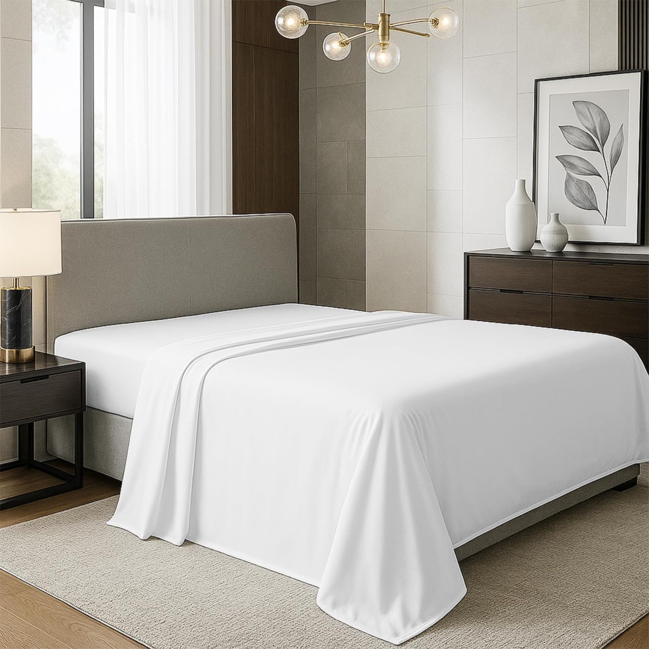 DTEX HOMES 400 Thread Count Egyptian Cotton Sateen Flat Sheet Double - White