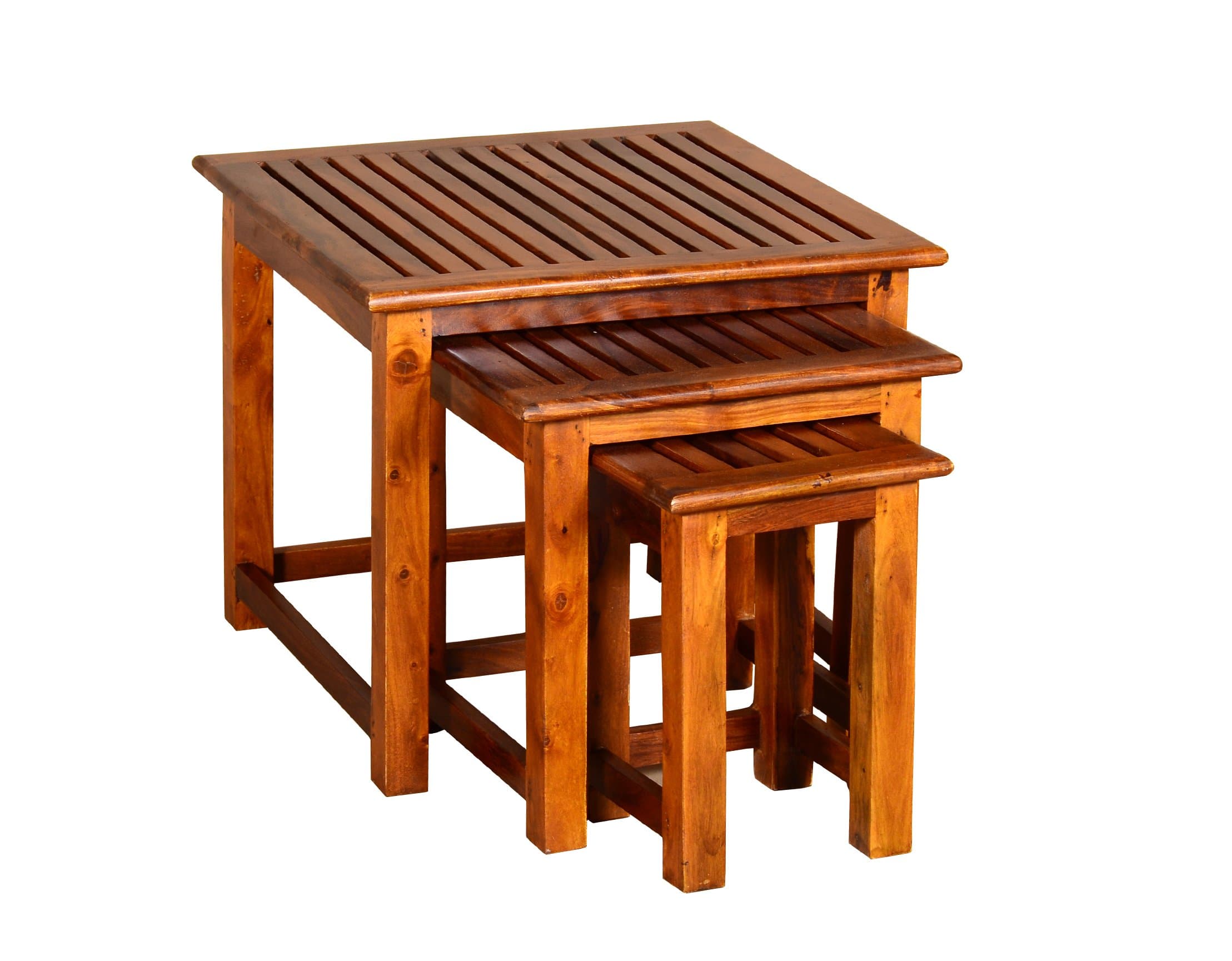 Madera Nested Stool (Teak Finish, Brown)