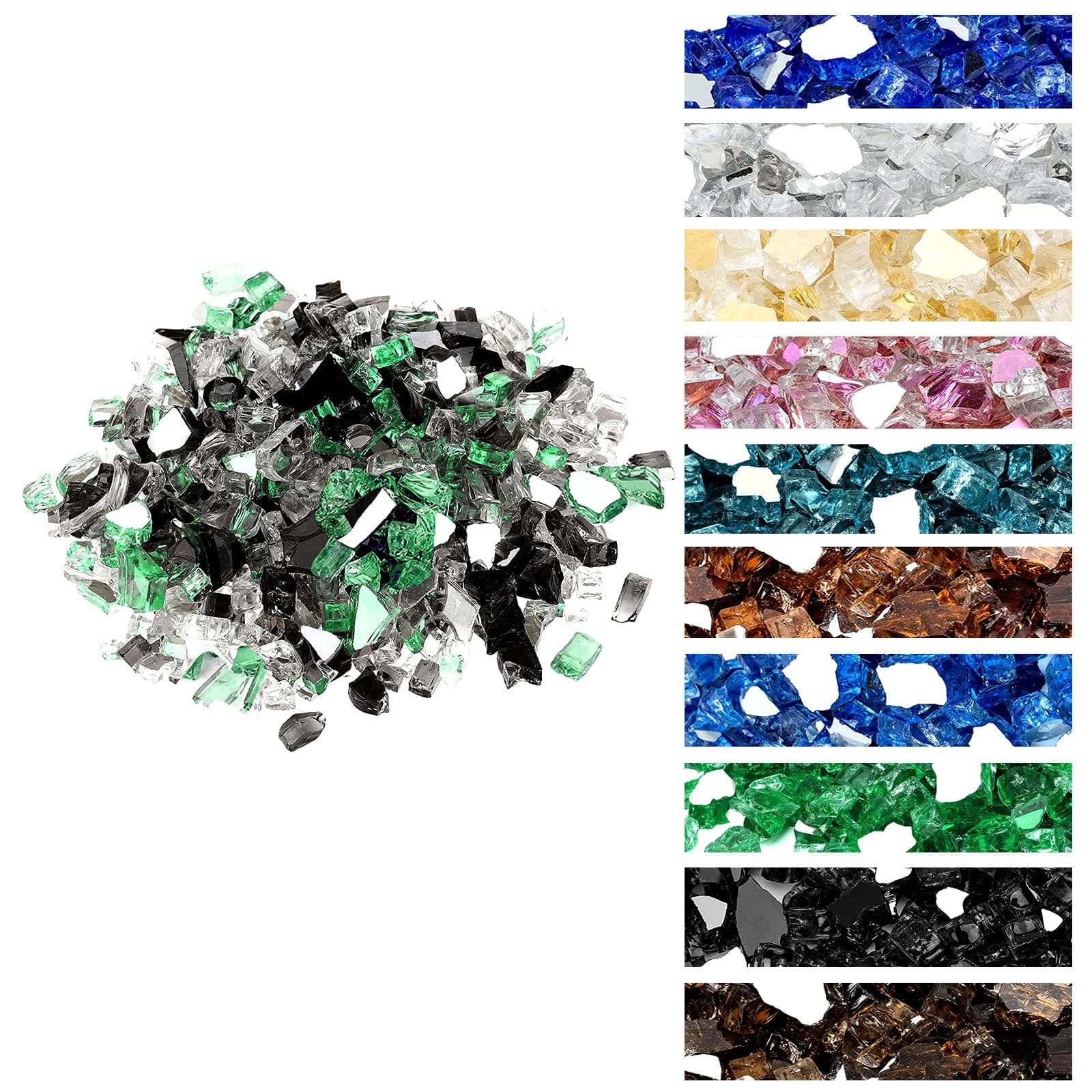 Onlyfire 10 Pounds Blended Reflective Fire Glass for Fire Pit Fireplace and Landscaping, 1/2 Inch Mixed Colored High Luster Fireglass Rocks for Outdoor ＆ Indoor - Onyx Black+Platinum+ Light Green