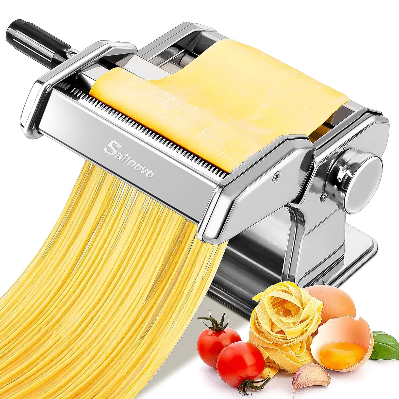 3 in 1 Pasta Maker Machine - 9 Adjustable Thickness Settings Aluminum Alloy Pasta Roller & 2 Width Cutters for Fresh Spaghetti, Fettuccini, Lasagna, Dumplings - Stainless Steel, Silver