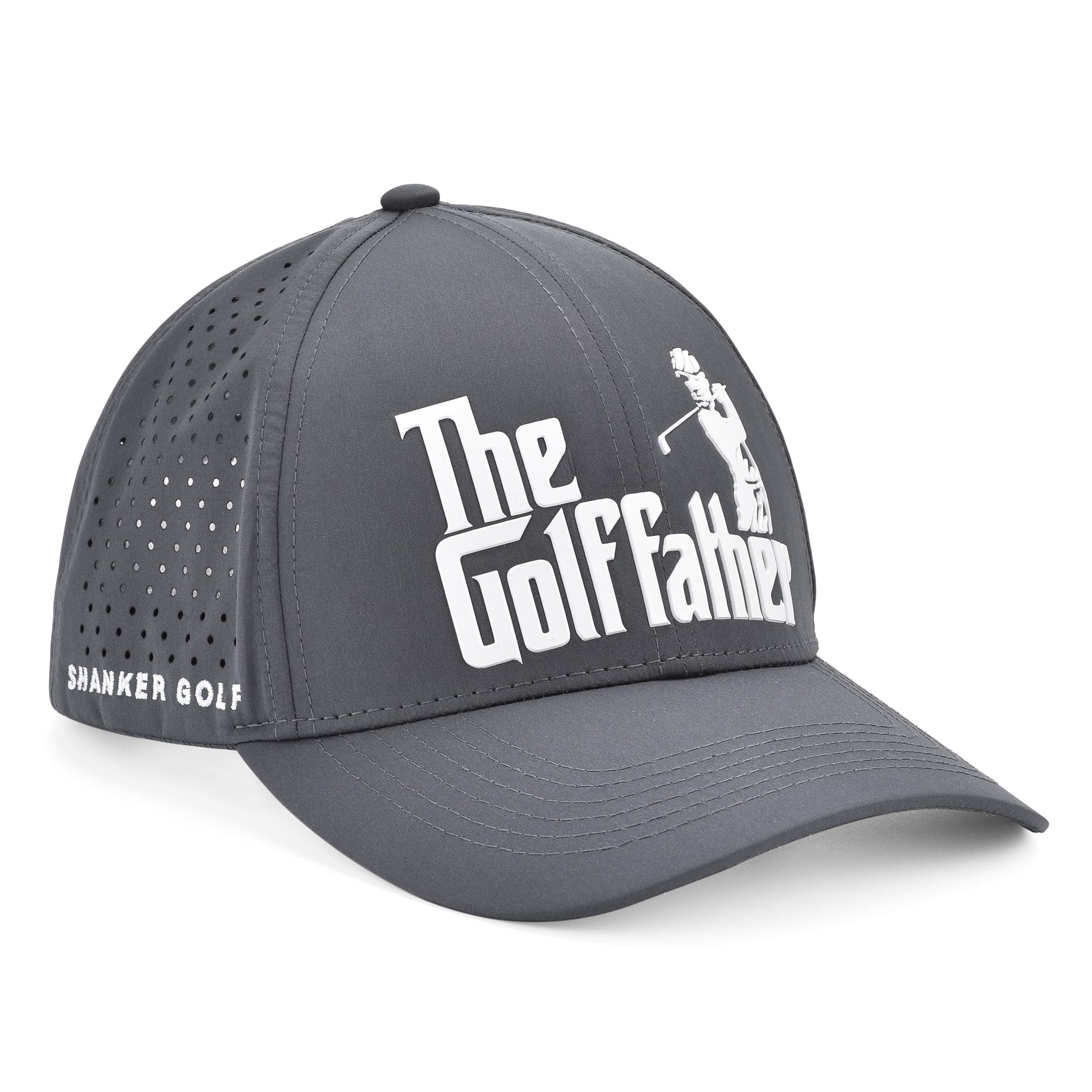 Hat - Funny Golf Father Cap - Fitted Grey Cap with Rubber Stamp Logo - Ultra Comfort Adjustable Fit - Perfect Golf Gift for Dad