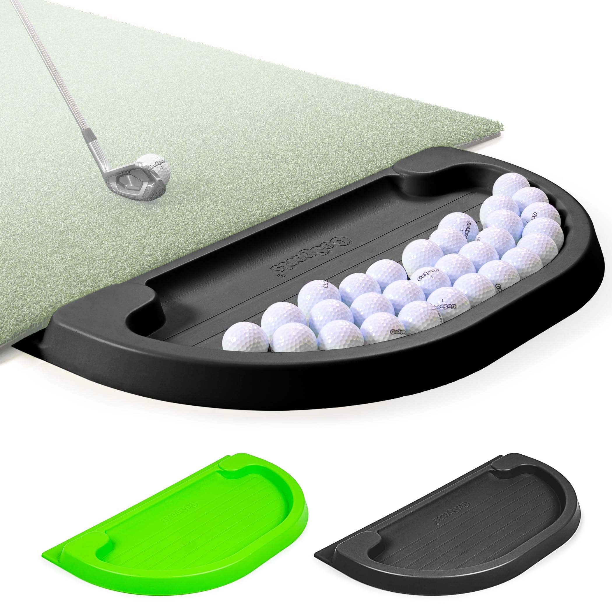 All-Weather Golf Ball Trays with 70 Ball Capacity - Black or Green - Compatible with All Hitting Mats