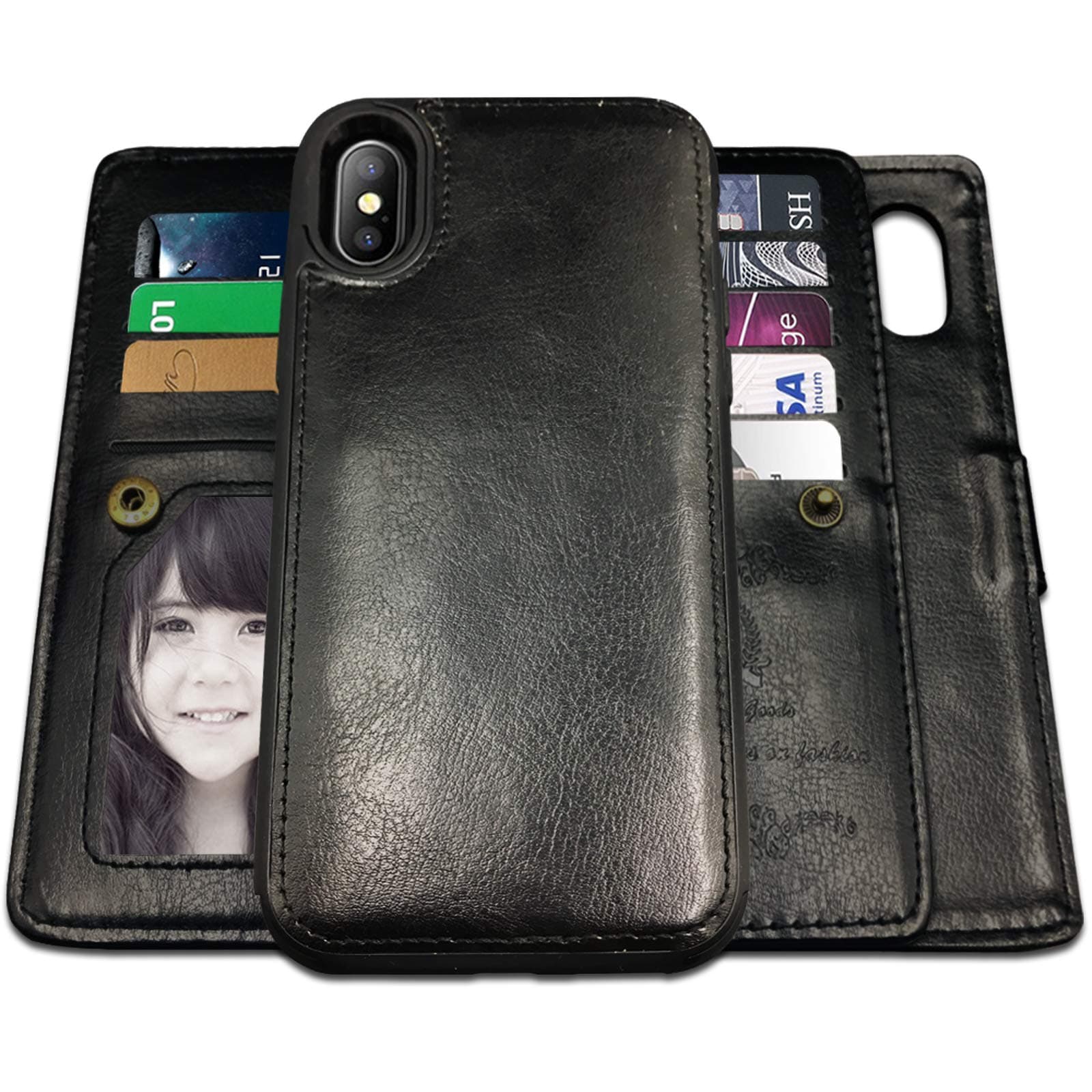 iPhone Xs MAX Case,iPhone Xs MAX Wallet Case with Magnetic Detachable Case,9 Card Slots,Wrist Strap, CASEOWL 2 in 1 Folio Flip Premium PU Leather Wallet Case for iPhone Xs MAX/10s Max 6.5 inch(Black)