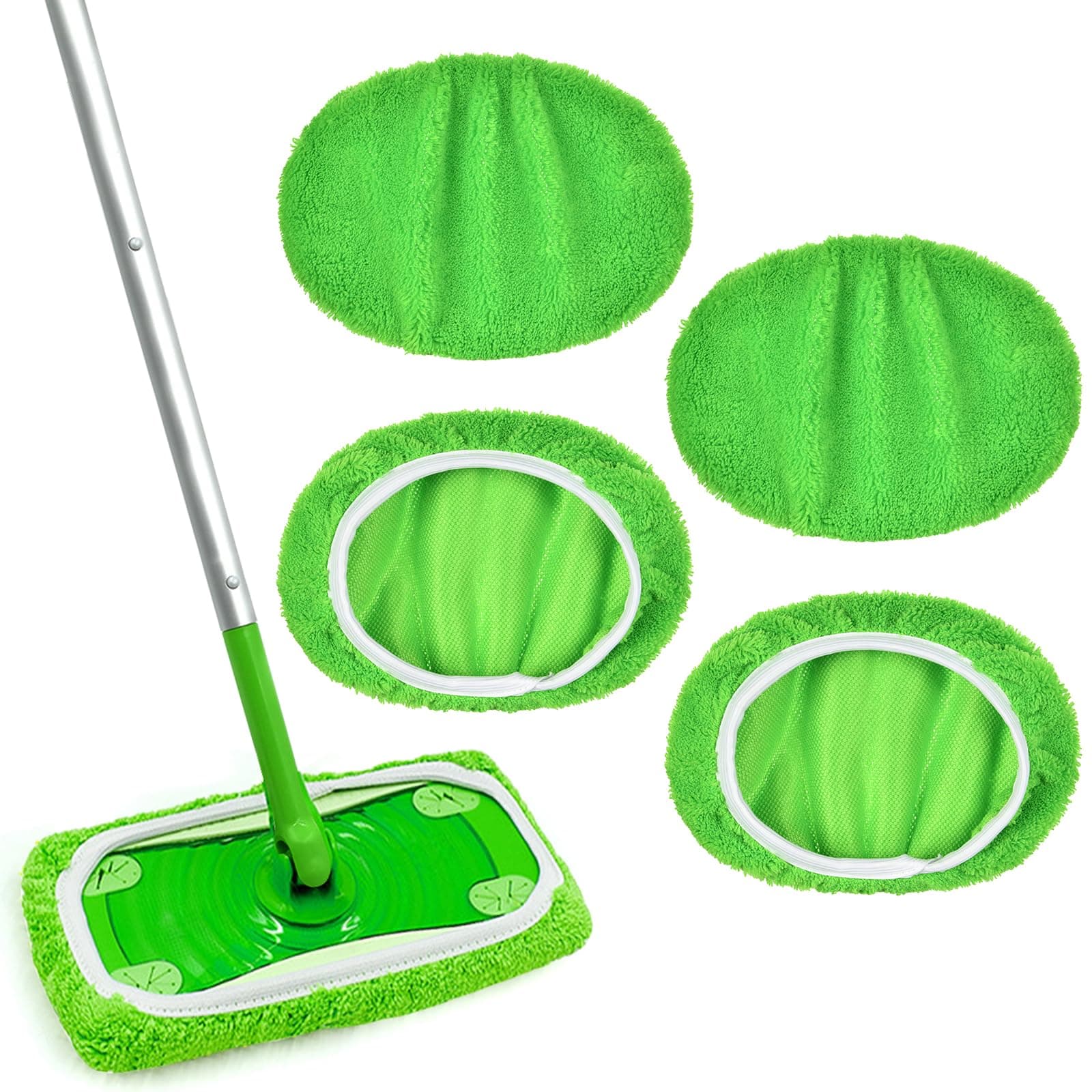 Vicloon 4 Wipes Reusable for Sweeper Mop, Washable Microfiber Sweeping Mop Refills, Reusable for Swiffer Floor Mops, Dry Sweeping Cloth Wet Mopping Cloths for Surface/Hardwood Floor Cleaning