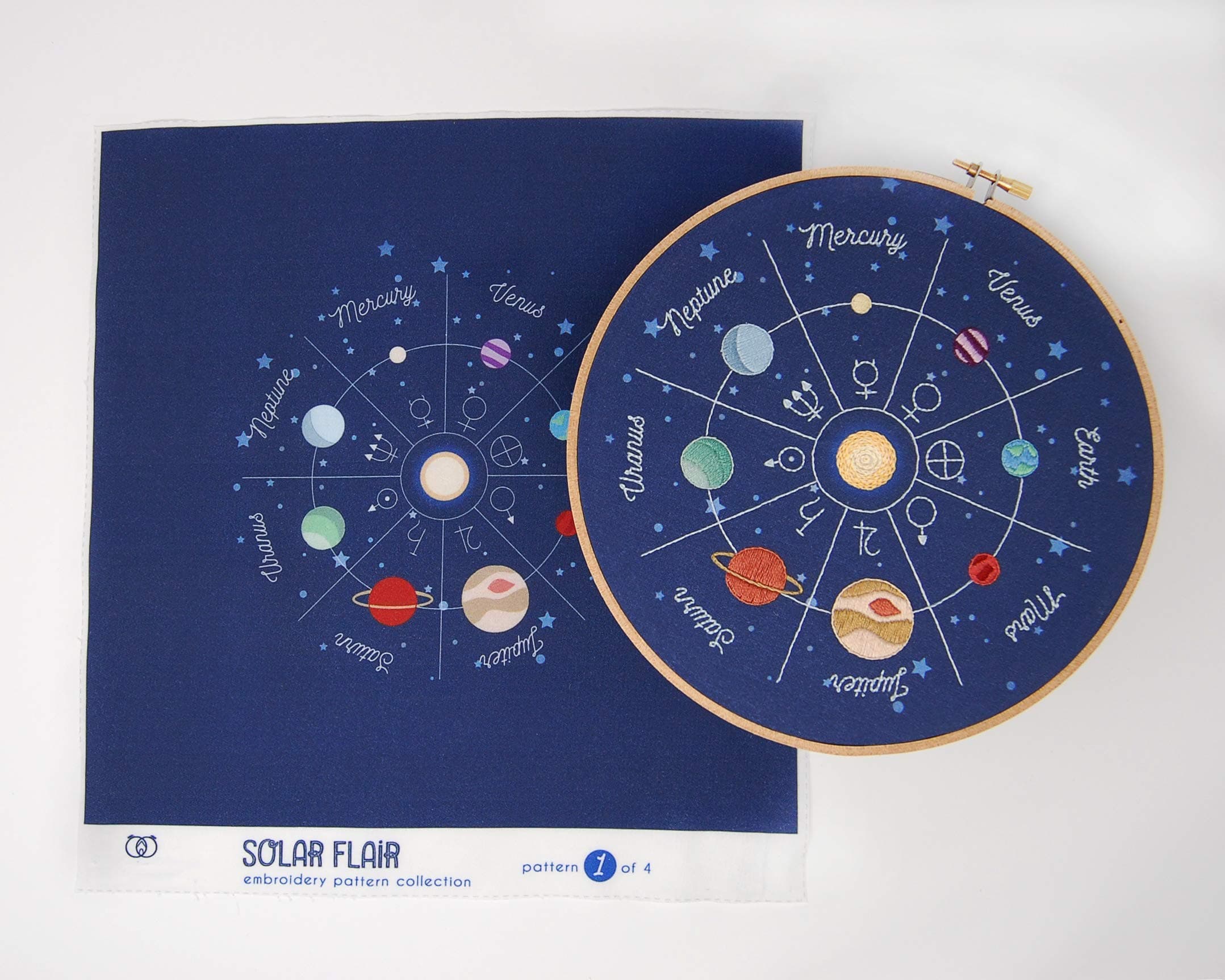 Planets Embroidery Kit, Solar System hand embroidery panel pre-printed fabric for hand embroidery, Space Embroidery Pattern Design