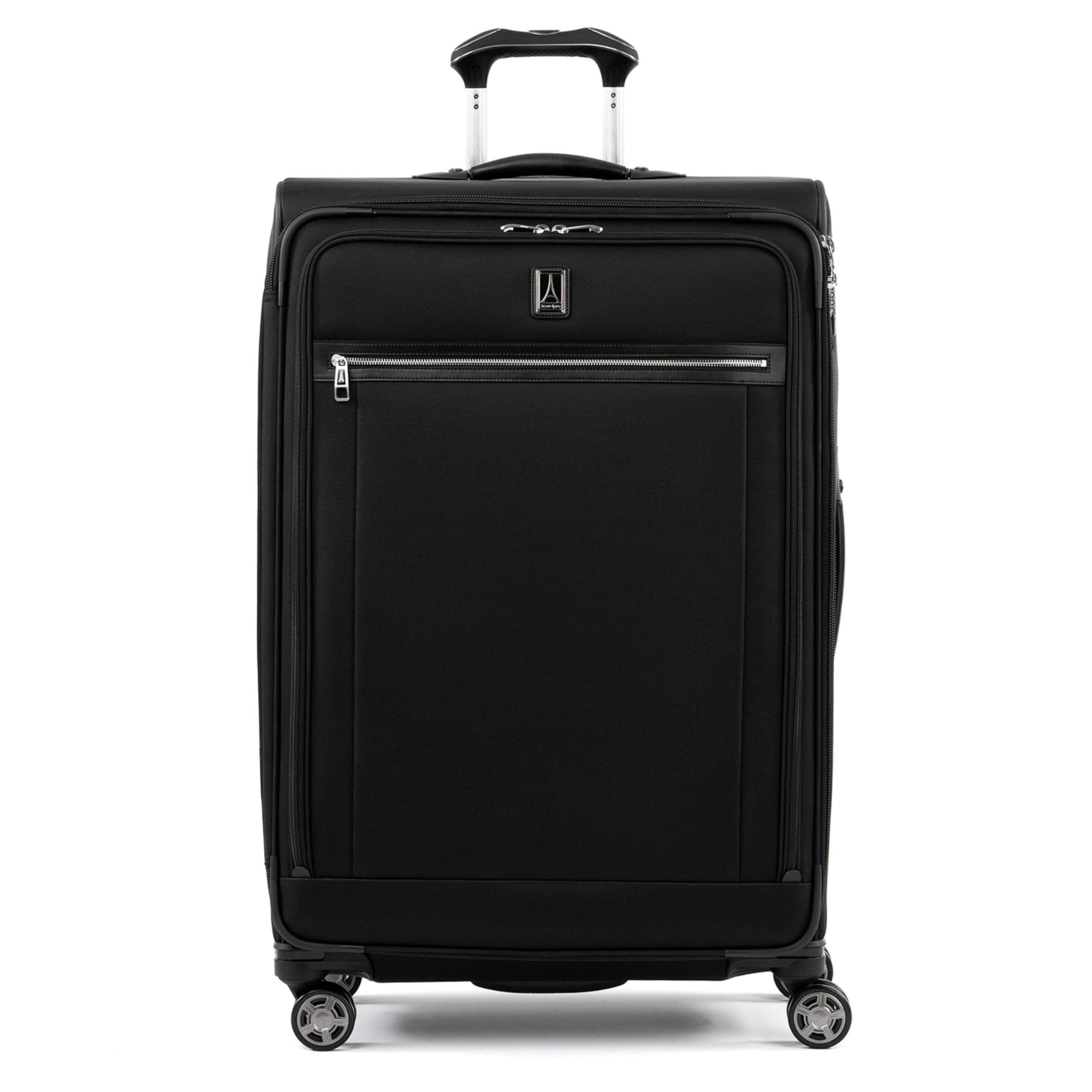 Platinum Elite Softside Expandable Checked Suitcase, 8 Wheel Spinner Large Suitcase, TSA Lock, Men and Women, Shadow Black, Checked Large