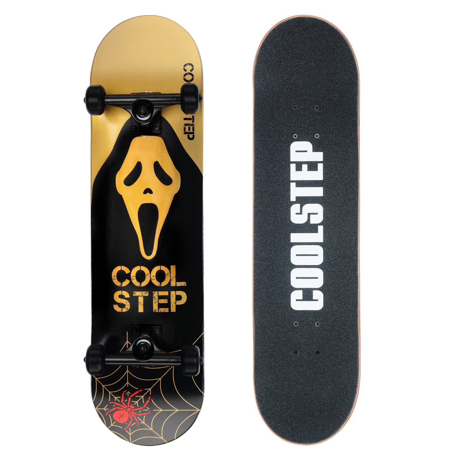 Pro Skateboard 8-inch Full Complete for Trick Beginners, Cool Design (Gold)