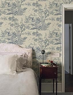 CiCiwind 16In×393.7In Beige and Purple Wallpaper Peel and Stick Contact Paper Removable Self-Adhesive Wallpaper Vintage Toile Wallpaper Decorative Bedroom Bathroom Laundry Room Vinyl Wallpaper