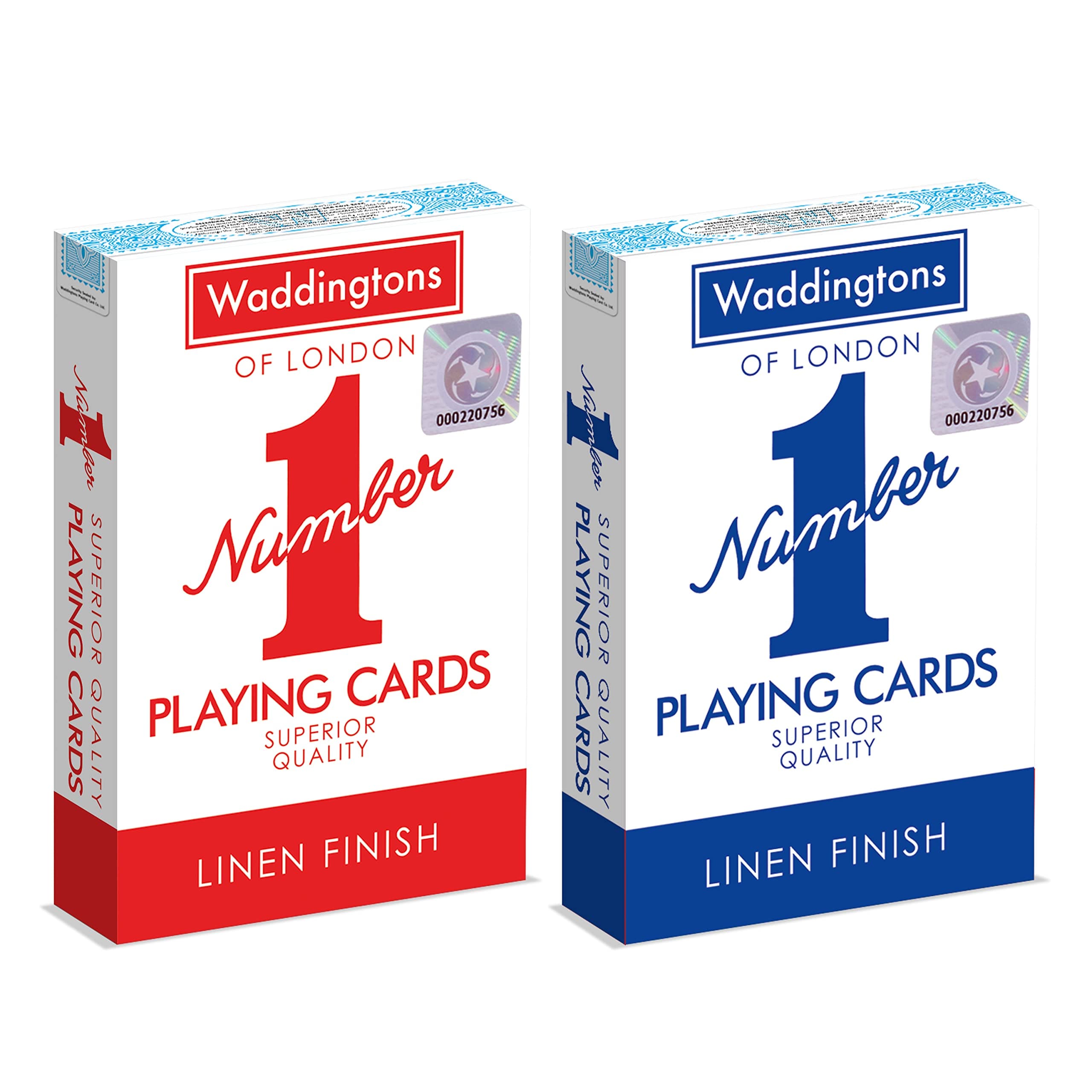 Waddingtons Number 1 Playing Card Game, play fish, slap jack, crazy eights and rummy, Great Travel Companion, Gifts and Toys for Boys, Girls and Adults-Single or 1 Deck of Cards in Red or Blue Colour