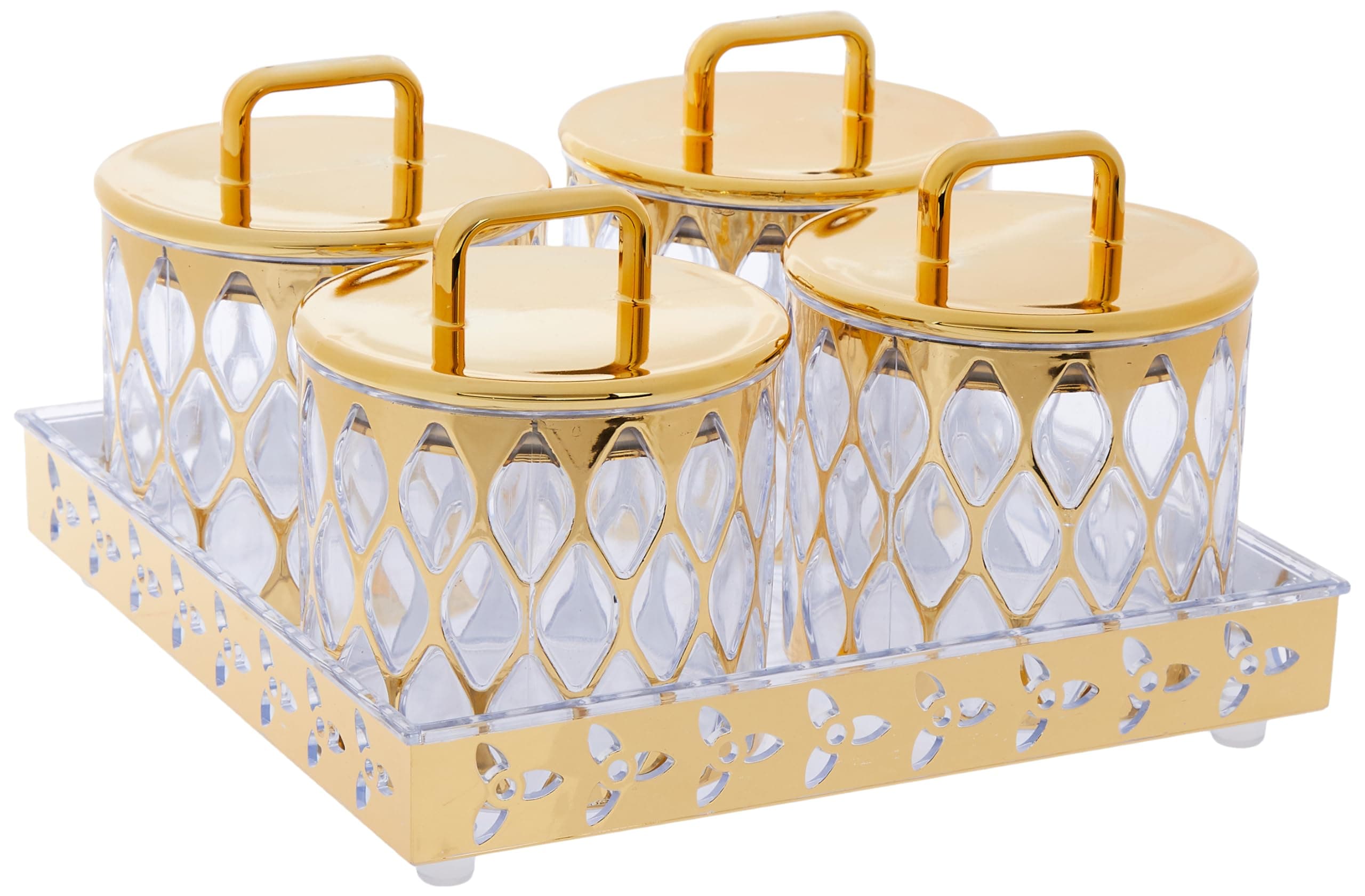 Amazon Brand - Solimo Airtight Dry Fruit Container Set With Tray|Plastic Dry Food Storage|500Ml, Set Of 4 (Golden)