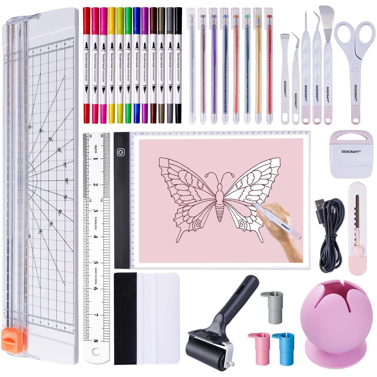 37Pcs Essential Tool Set, Ultimate Tool with 7Pcs Weeding Tools for Vinyl, LED Light Pad, 12'' Paper Cutter, Vinyl Scrap Collector, Crafting Starter Kit