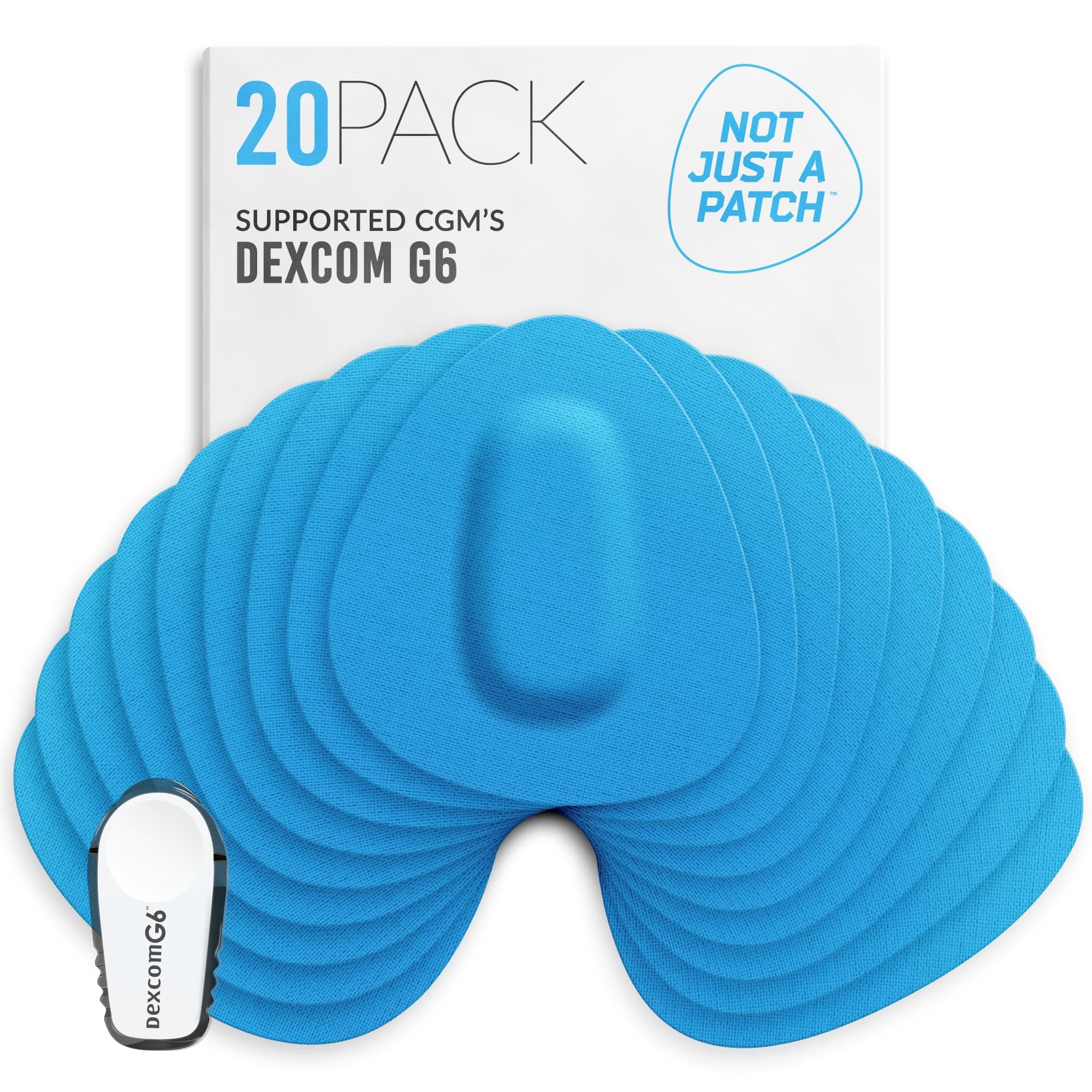 Not Just A Patch Dexcom G6 Adhesive Patches (20 Pack) - Dexcom G6 Stickers Adhesive Patches for Skin - Water Resistant Dexcom Overpatch G6 for Active Lifestyle 10-14 Days - Blue