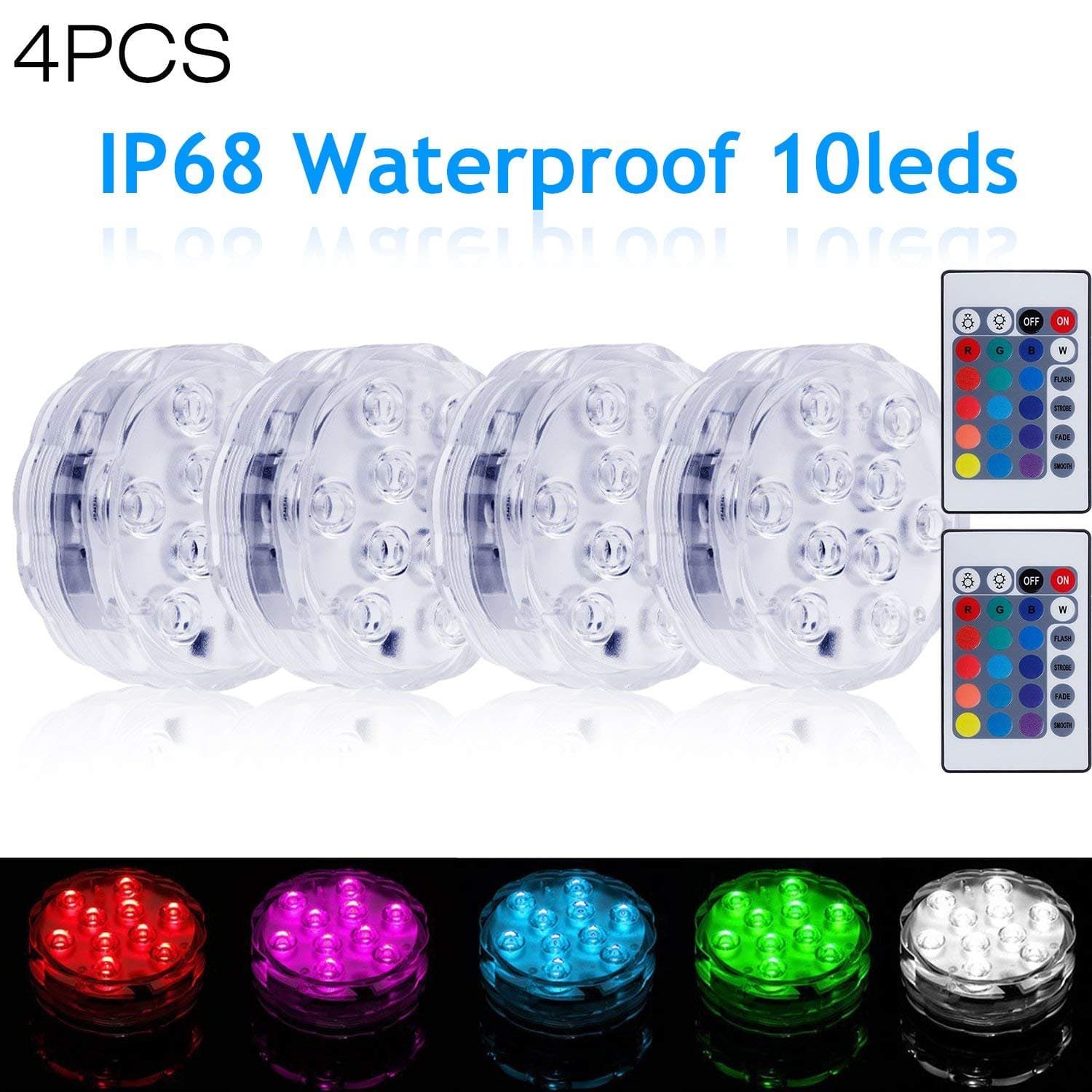 Submersible LED Light 4pcs IP68 LED Underwater Light Remote Control,Battery Powered RGB Colour Changing Water Decoration Lighting for Fish Pond,Vase,Swimming Pool,Christmas,Wedding,Party,Garden