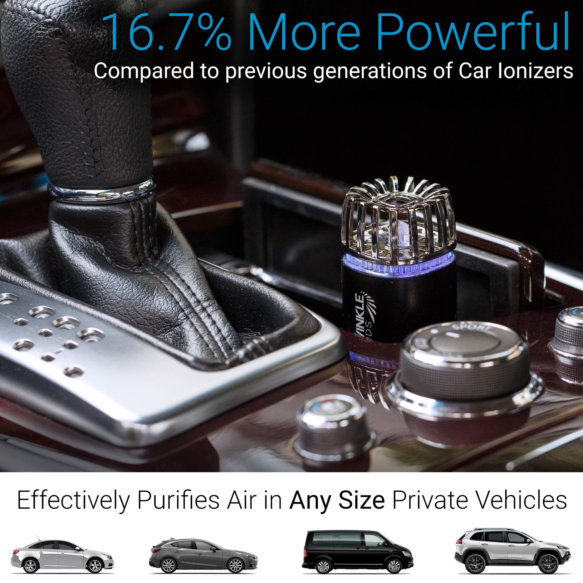 Car Air Purifier Ionizer - 12V Plug-in Ionic Anti-Microbial Car Deodorizer with Dual USB Charger - Smoke Smell, Pet and Food Odors, Allergens, Viruses Eliminator (Matte Black)