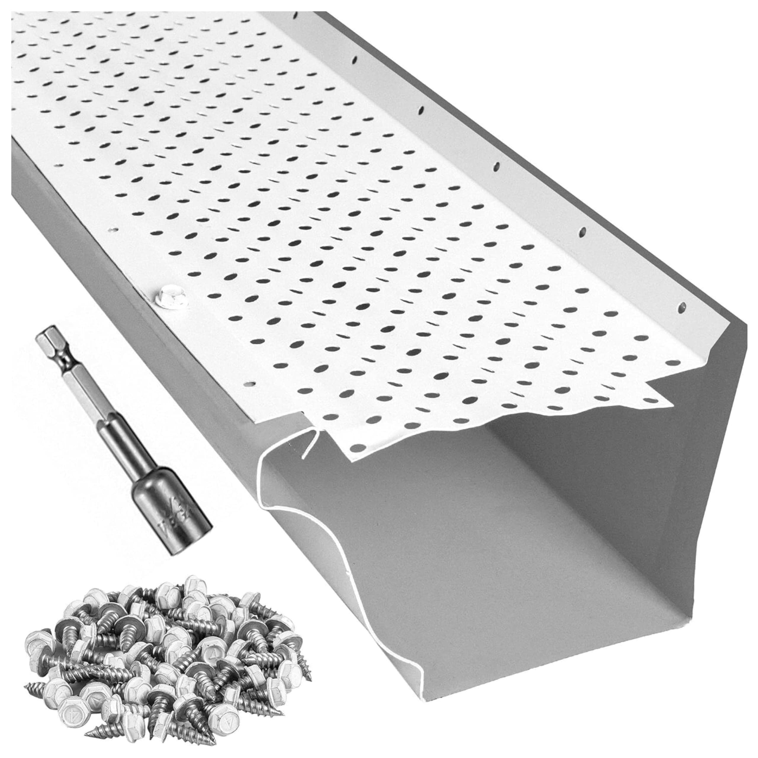 LeafTek Gutter Guards for Leaves 5" x 32' White – Heavy-Duty Premium Aluminum Gutter Cover System with Vented Raised Ridge – DIY-Friendly Leaf Guard – USA Made – Lifetime Protection