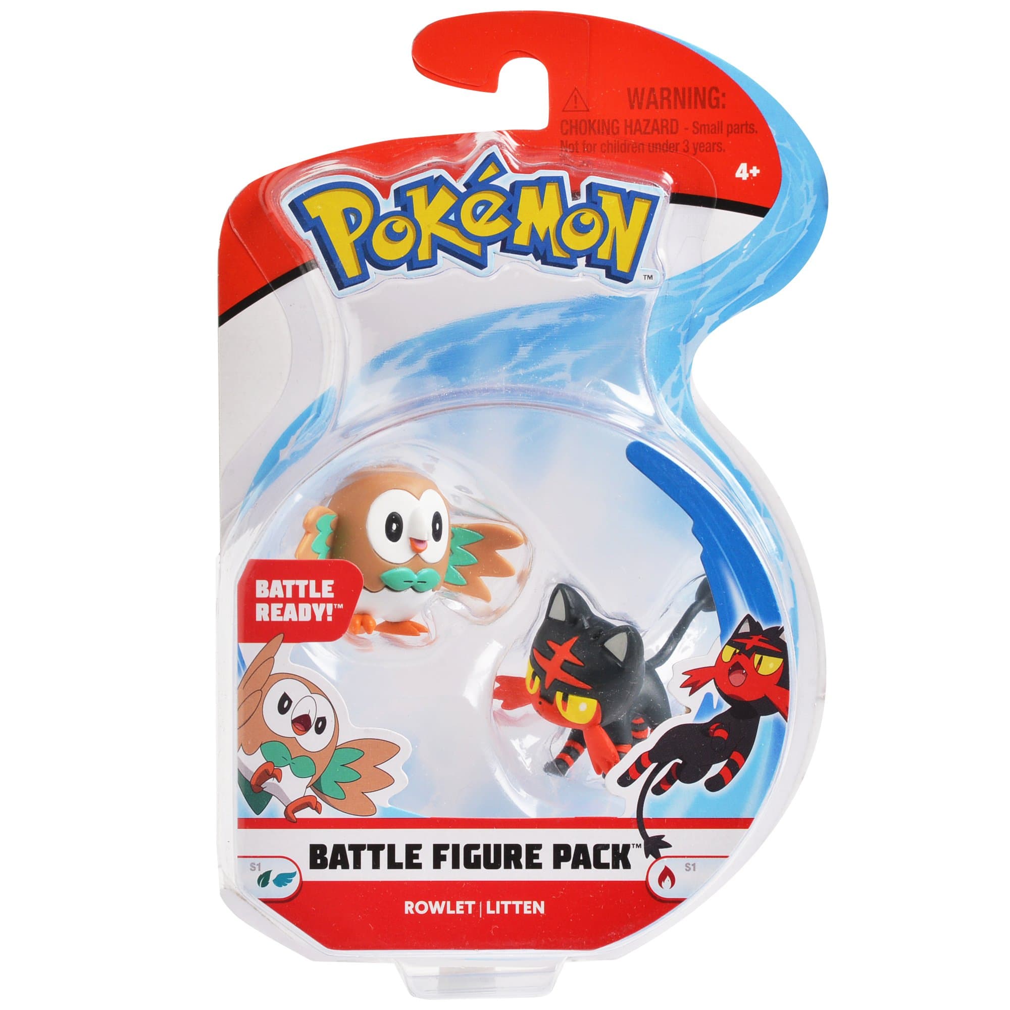 Pokemon 2 Inch Battle Action Figure 2-Pack, includes 2" Rowlet and 2" Litten