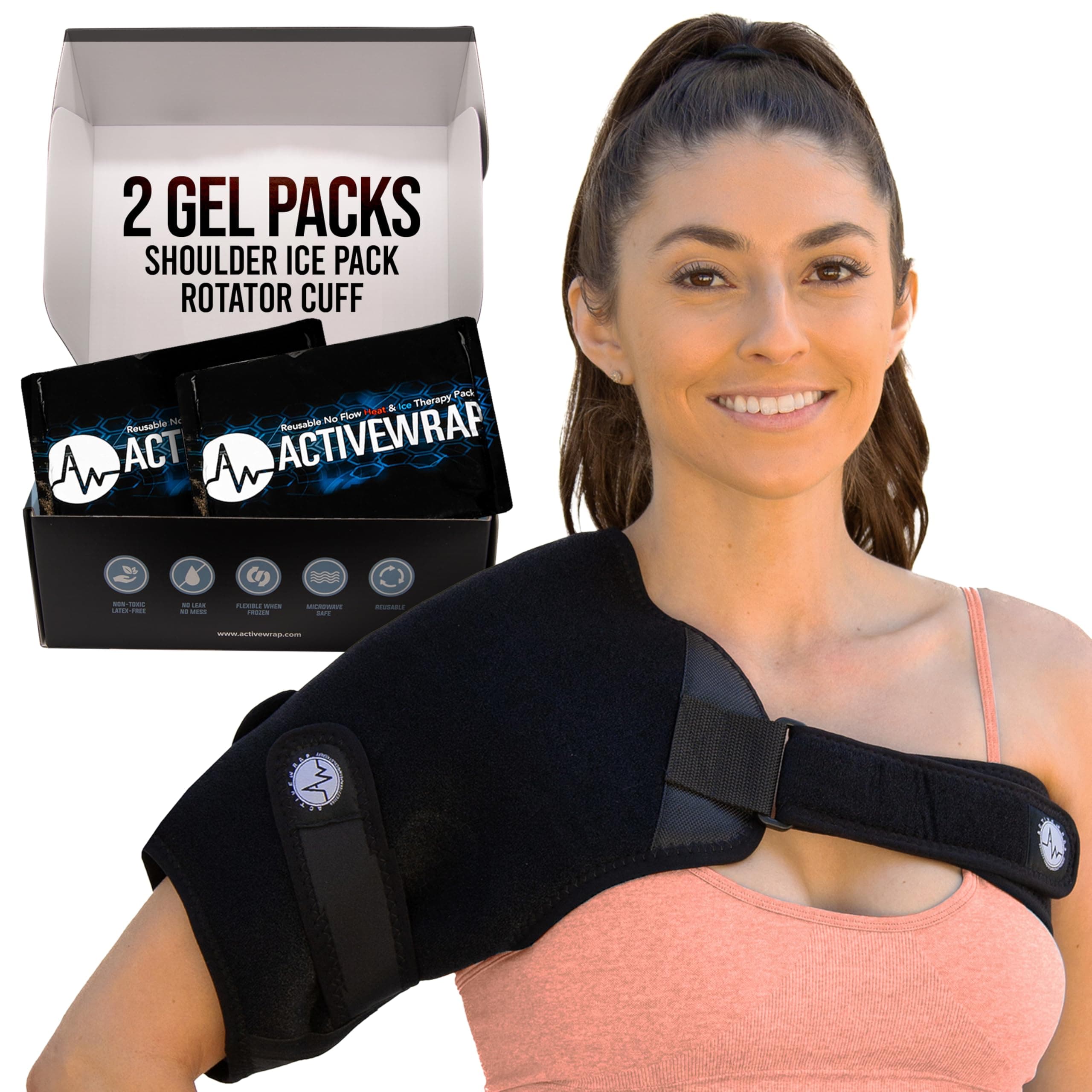 AW ACTIVEWRAP Shoulder Ice Pack Wrap With Two Reusable Hot & Cold Packs - Rotator Cuff Ice Therapy - Small/Medium