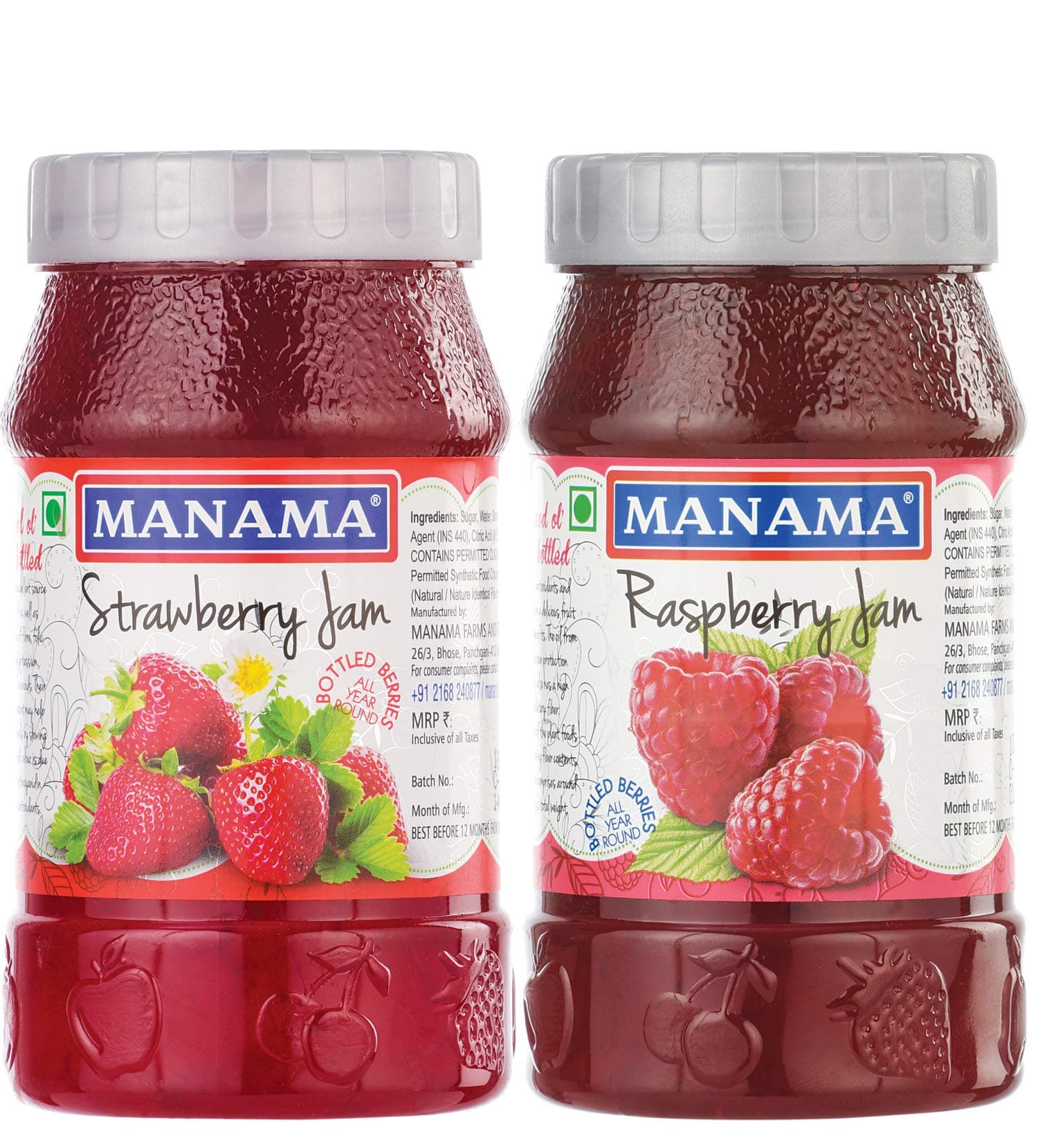 Manama Strawberry Fruit Jam and Raspberry Fruit Jam 500GMS Each, Pack of 2