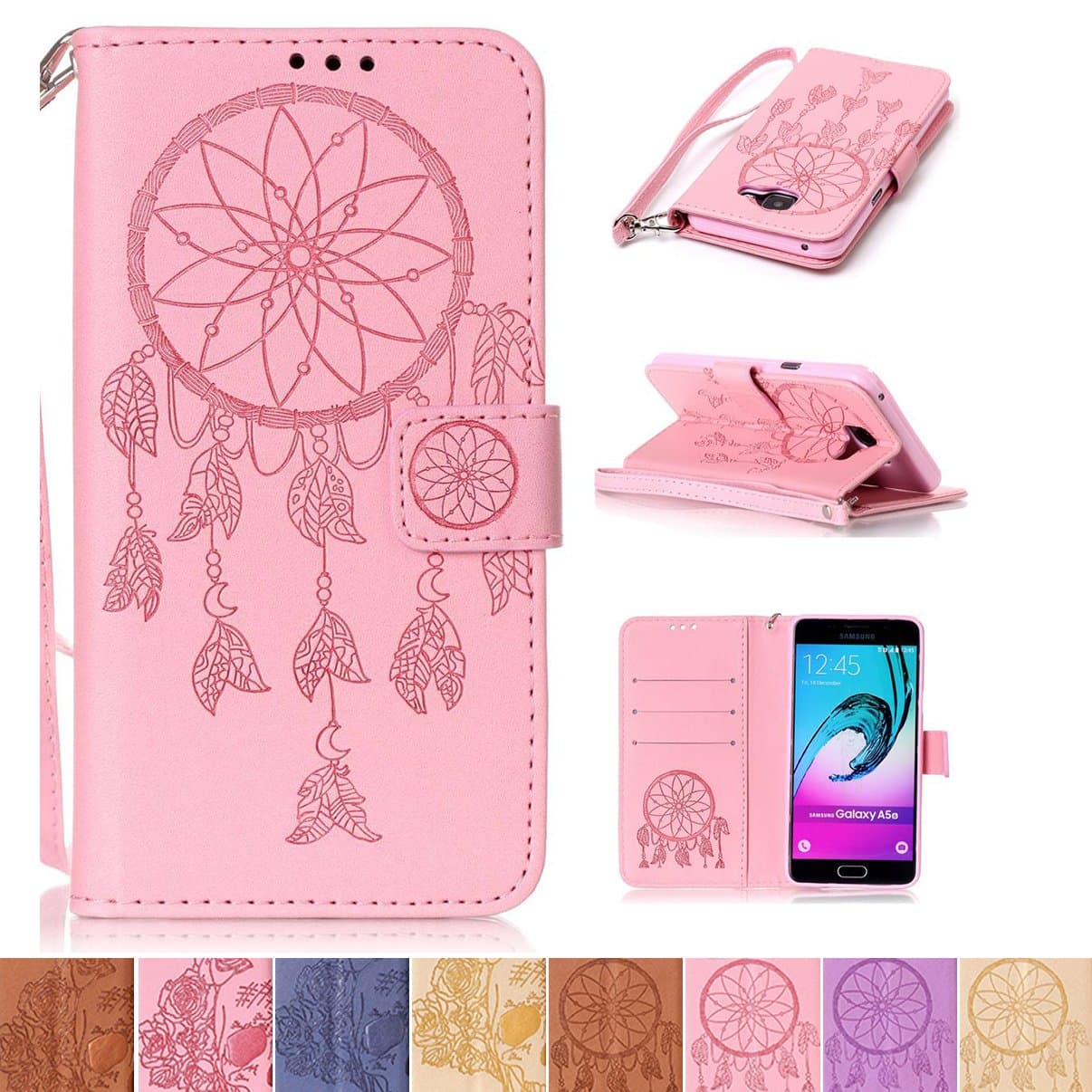 Galaxy A510 2016 Case, Galaxy A5 2016 Case, Firefish Kickstand Flip Folio [Card Slots] Wallet Cover with [Magnetic Closure] [Wrist Strap] Protective Case for Samsung Galaxy A510 2016- Net-F