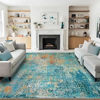 RELEANY Washable Area Rugs 8'x10' Non-Slip Modern Abstract Soft for Living Room Entryway Bedroom Nursery, Print Pattern, Teal Blue Green Orange Rust Red Colorful