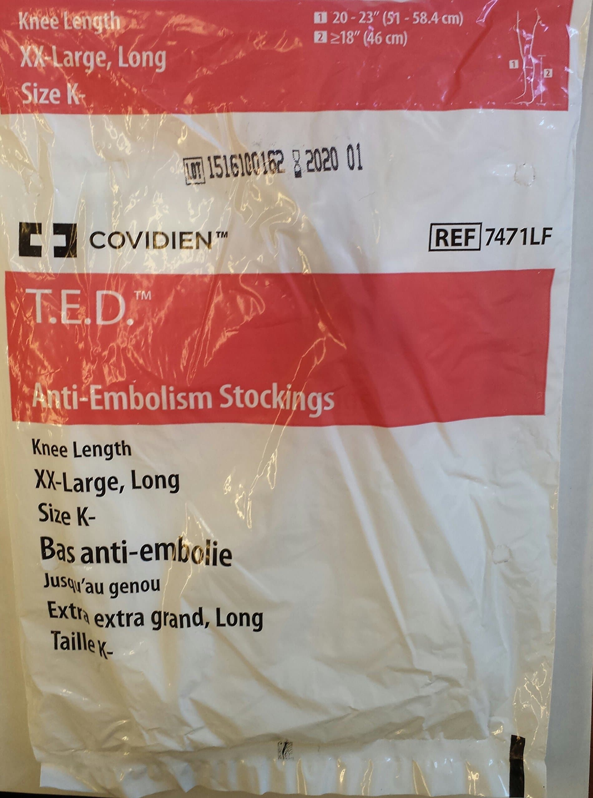 T.E.D, Knee High, Size (K), XXL Long, Open Toe, White, 1 Pair TED