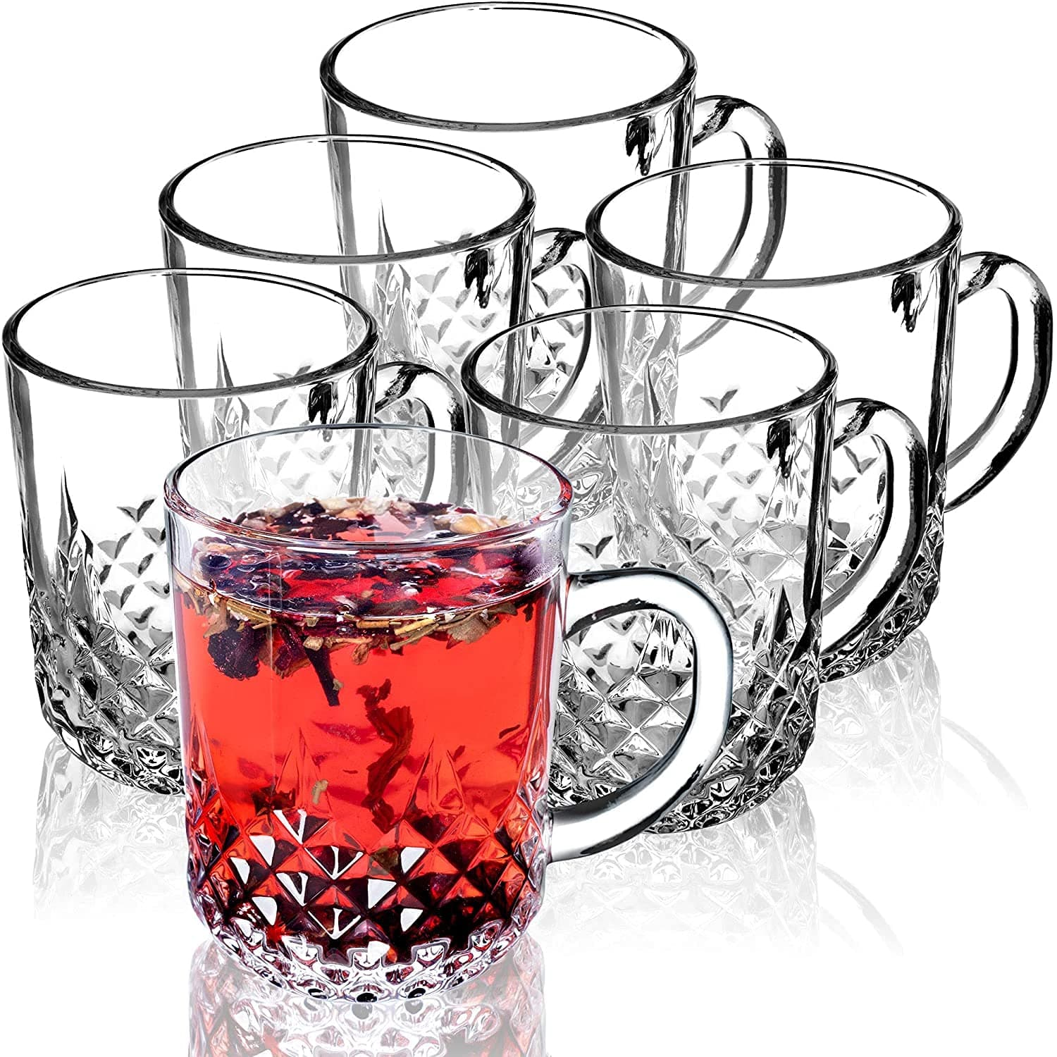 Crystal Clear Toughened Glass Tea Cup with Convenient Solid Handle Cups, Espresso Mug Set for Tea, Coffee, Hot/Cold Drinks (Elegant 200 ML, 6)