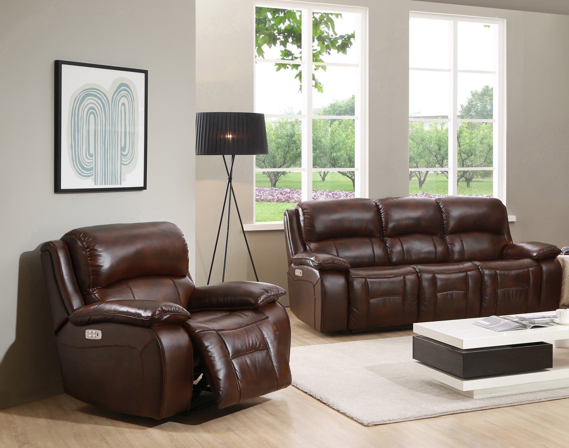 Hydeline Power Reclining Sofa Set with Power Headrest (3 Piece), Brown