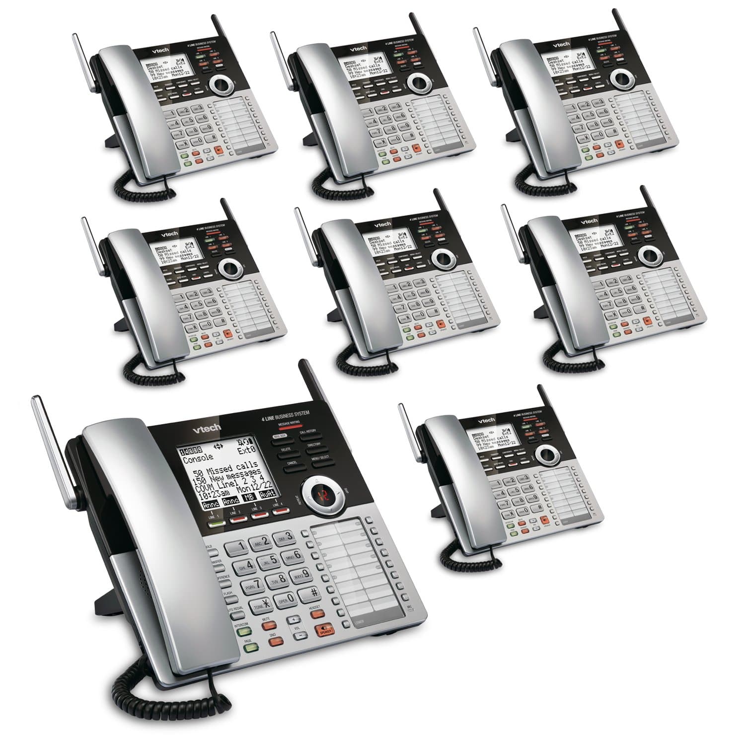 VTech 4-Line Small Business Phone System - Office Bundle with 1 CM18445 Main Console, & 7 CM18245 Desksets