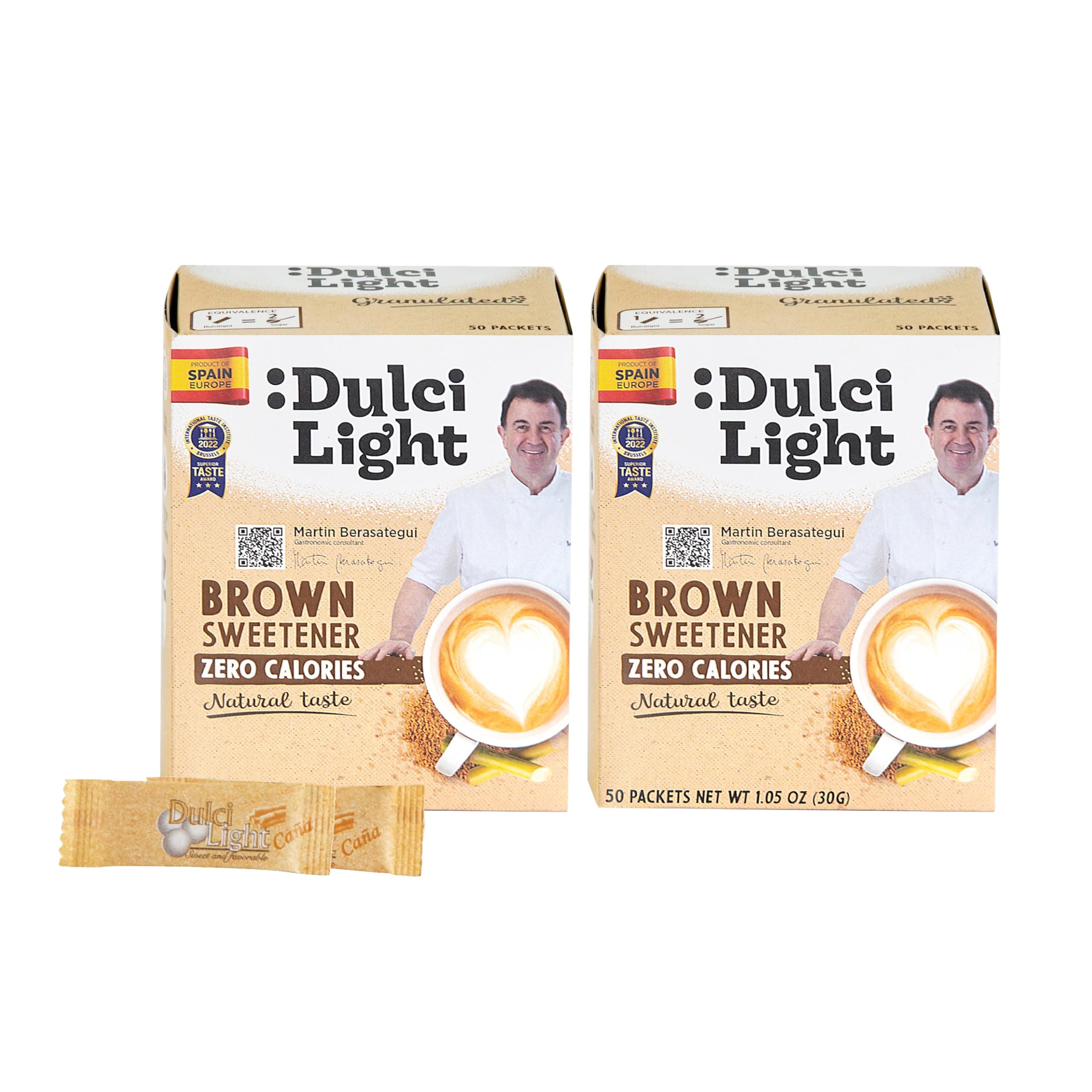 Food Factor Dulci Light Brown Sweetener Sticks Zero Sugar, Zero Calorie, Zero Carb, Cane Honey Sugar Granulated, Keto Friendly, Vegan, Suitable For Diabetic | Made in Spain 0.6 Gm (100 sticks)