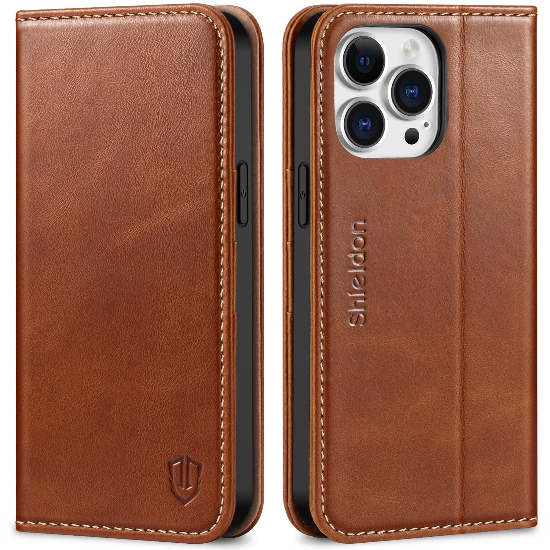 Case for iPhone 14 Pro Max 5G, Genuine Leather Wallet Case with Kickstand RFID Blocking Card Holder Magnetic Shockproof Compatible with iPhone 14 Pro Max 6.7" - Retro Brown