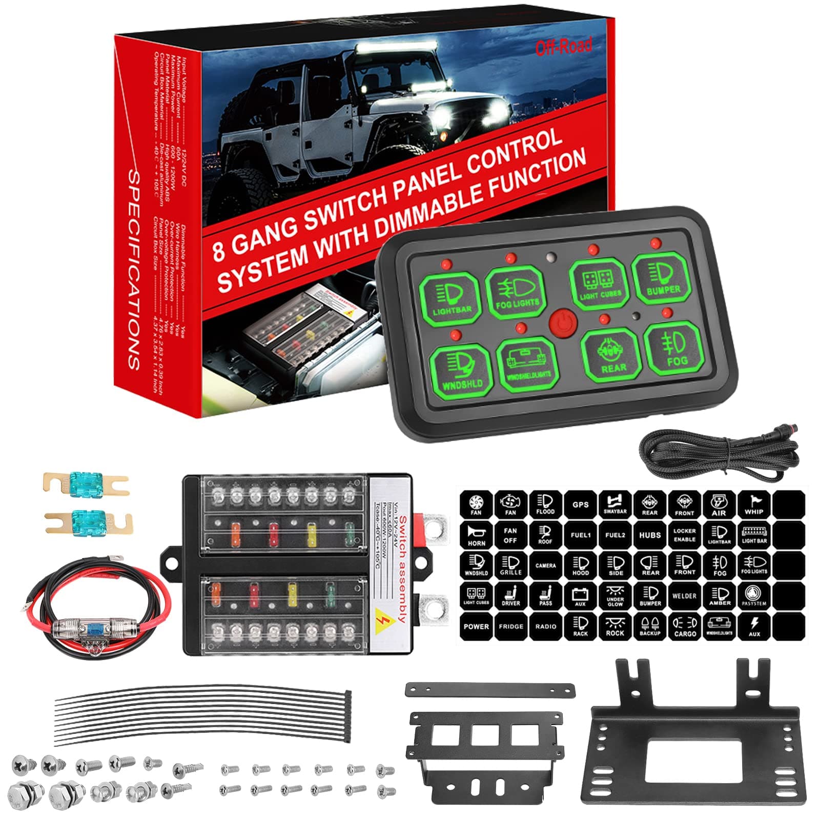 8 Gang Switch Panel Automatic Dimmable, SWATOW INDUSTRIES LED On-Off Car Touch Switch Panel Electronic Relay System Circuit Control Box Switch Pods Universal for Truck UTV Jeep Wrangler Boat Car