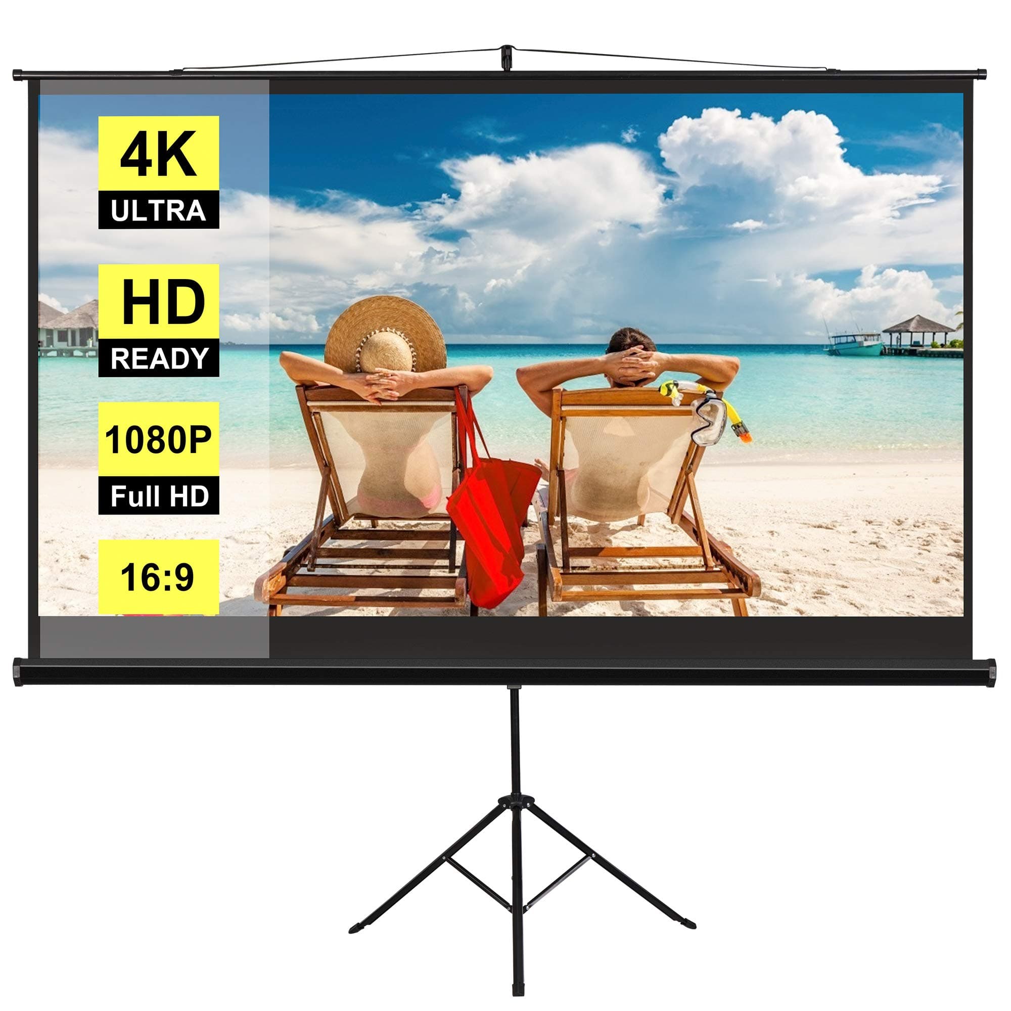 VIVOHOME 100 Inch Foldable Projector Screen with Adjustable Tripod Stand, Indoor Outdoor Projection Screen, 4K HD 16: 9 Wrinkle-Free