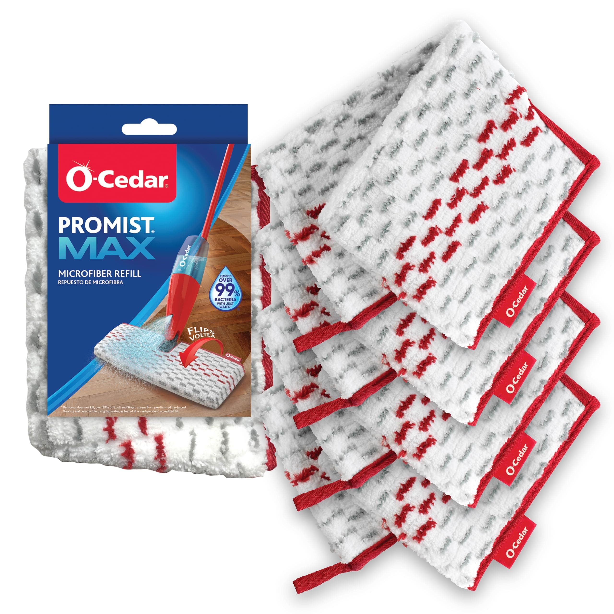 O-Cedar Genuine ProMist MAX Spray Mop Head Replacement (Pack of 4) | Machine Washable | Reusable | Microfiber Refill | Removes 99% of Bacteria