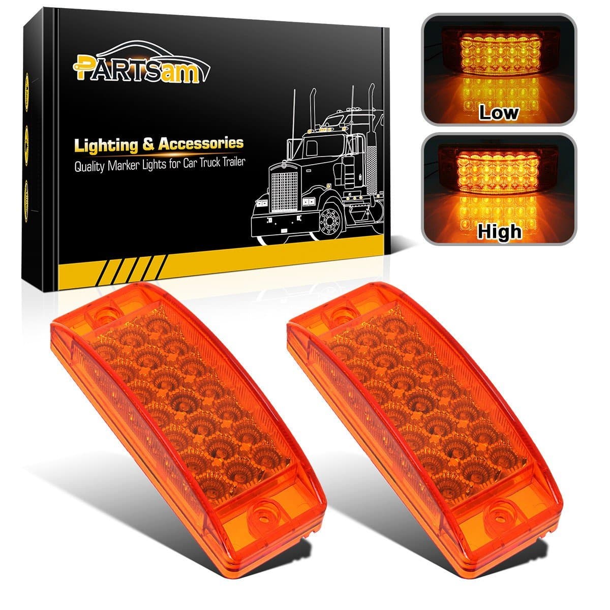 Partsam 2pcs 6" Rectangle Amber 21LED Marker Light Turn Signal 6x2 Rectangular Clearance Lights for Trailer Truck RV Camper Motorhome Golf Cart