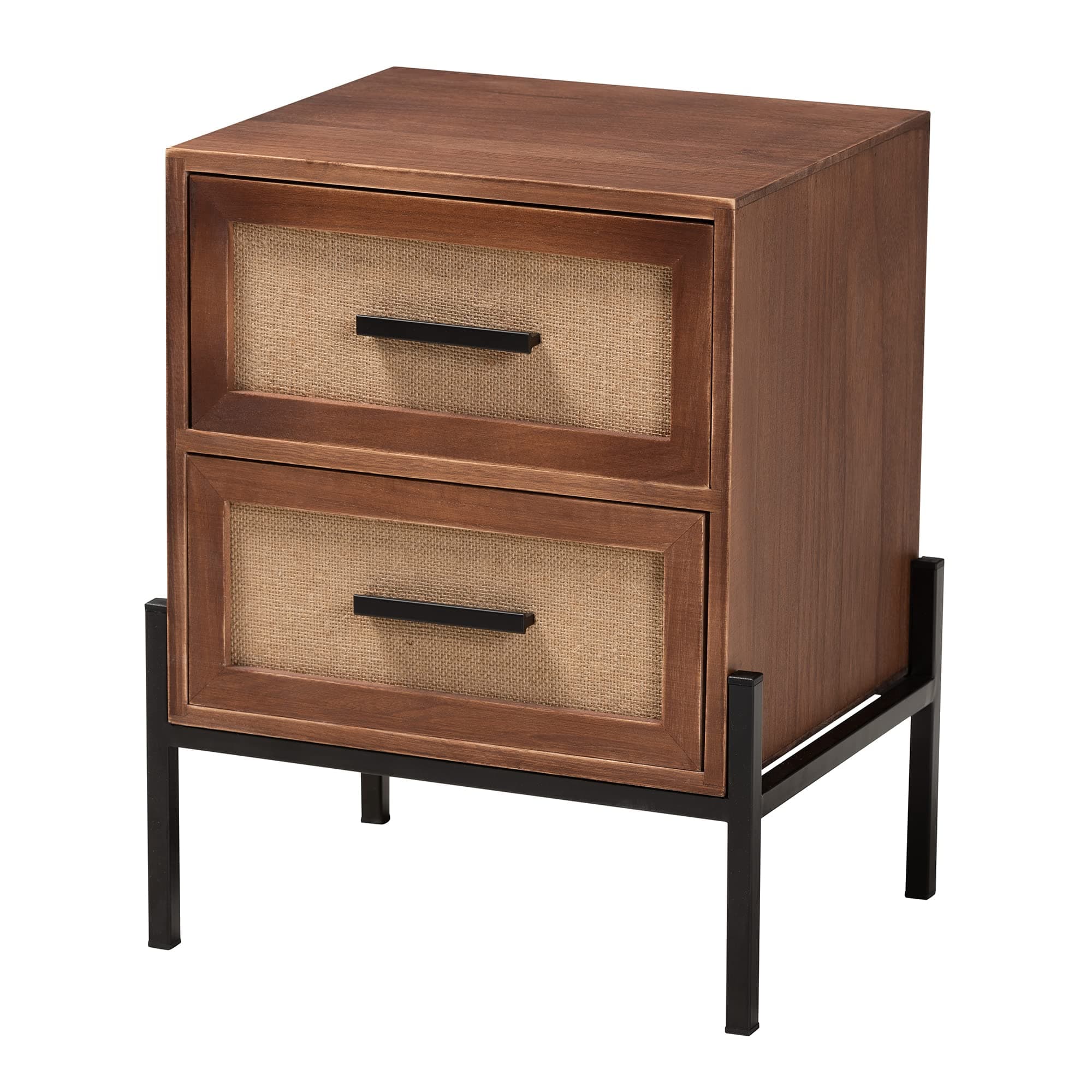 Baxton Studio Paxley End Table, 2-Drawer, Walnut Brown/Beige/Black