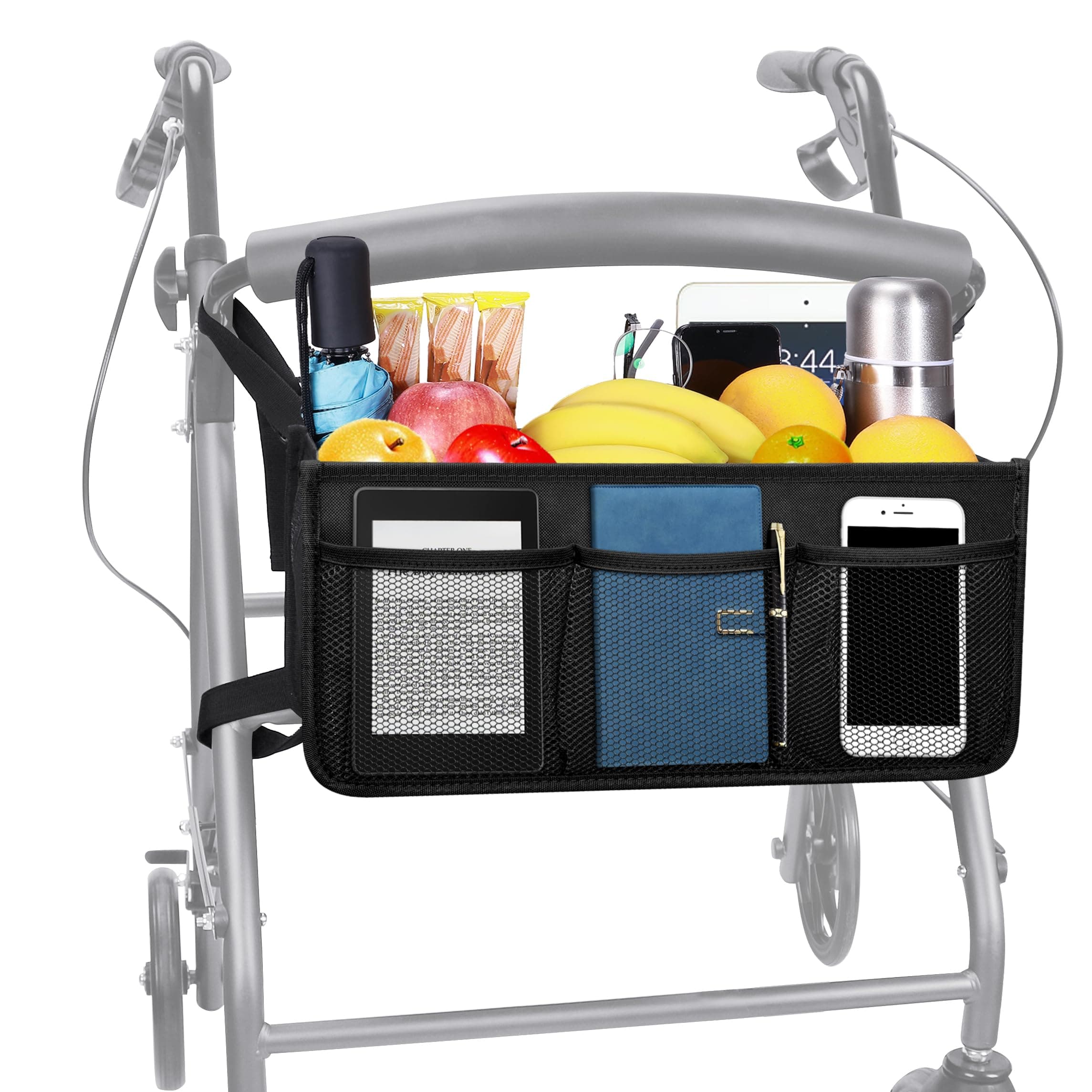 Dotday Rollator Basket, Rollator Walker Bag with Cup Holder, Folding Rollator Walker Storage Bag for Rollator Walkers, Never Tipping Over