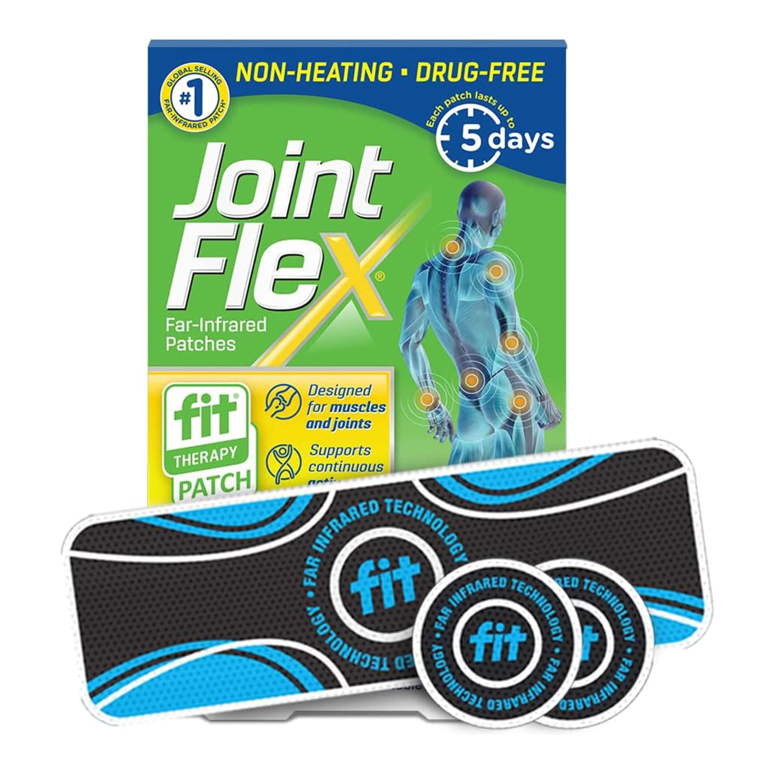 JointFlex FIT Therapy Far Infrared Patch Trial Pack, Supports Continuous Active Mobility for Muscles & Joints, up to 5 Days/Patch, Water Resistant, Non-Heating, Drug-Free—3-ct, 1 Rectangular/2 Round
