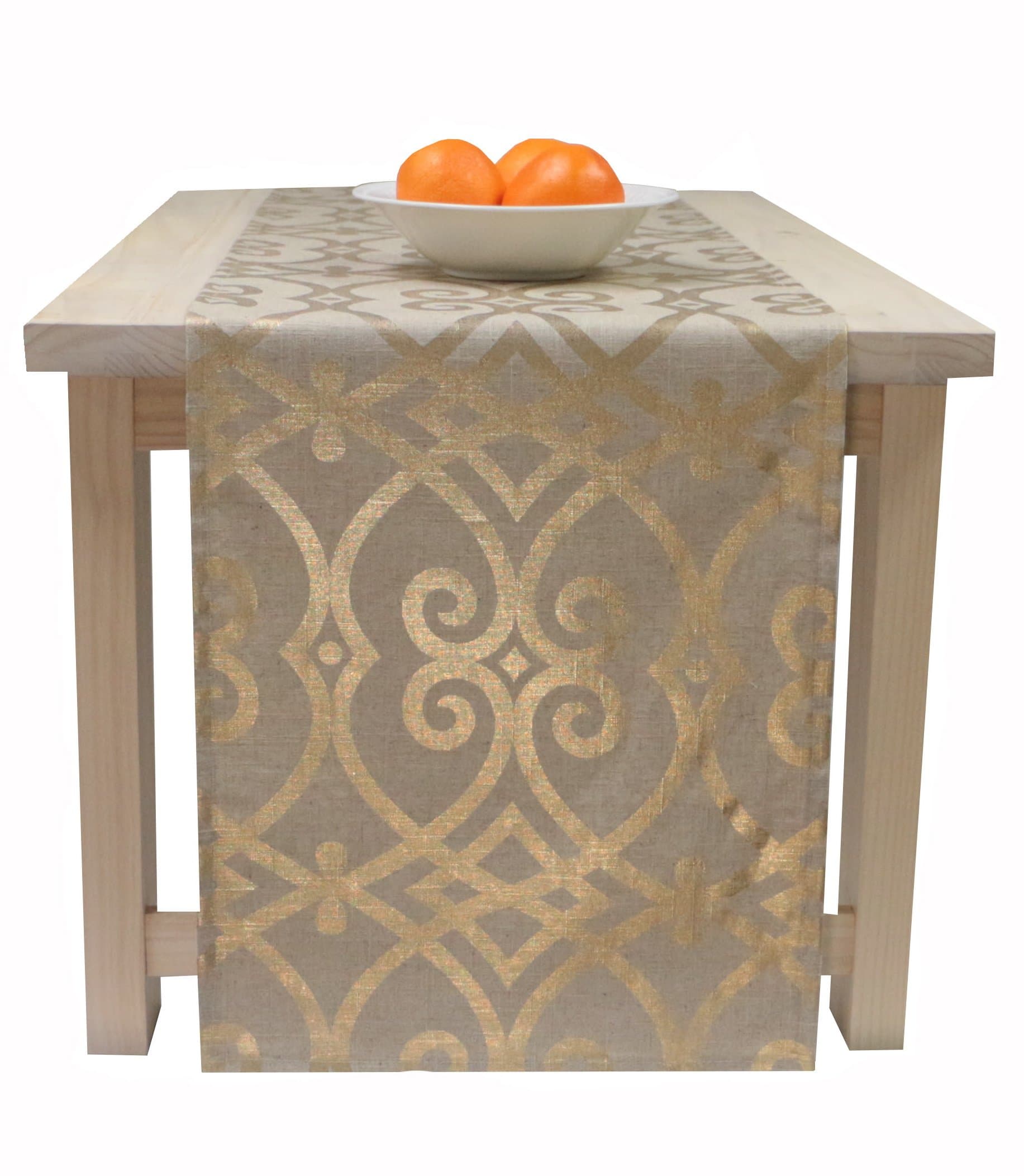 Table Runner Gold and Beige, Beige and Gold Table Runner Gold 90 Inches Long, Fall, Thanksgiving, Christmas - All Year Long Occasion Table Runner - Golden Gate (90 Inches)